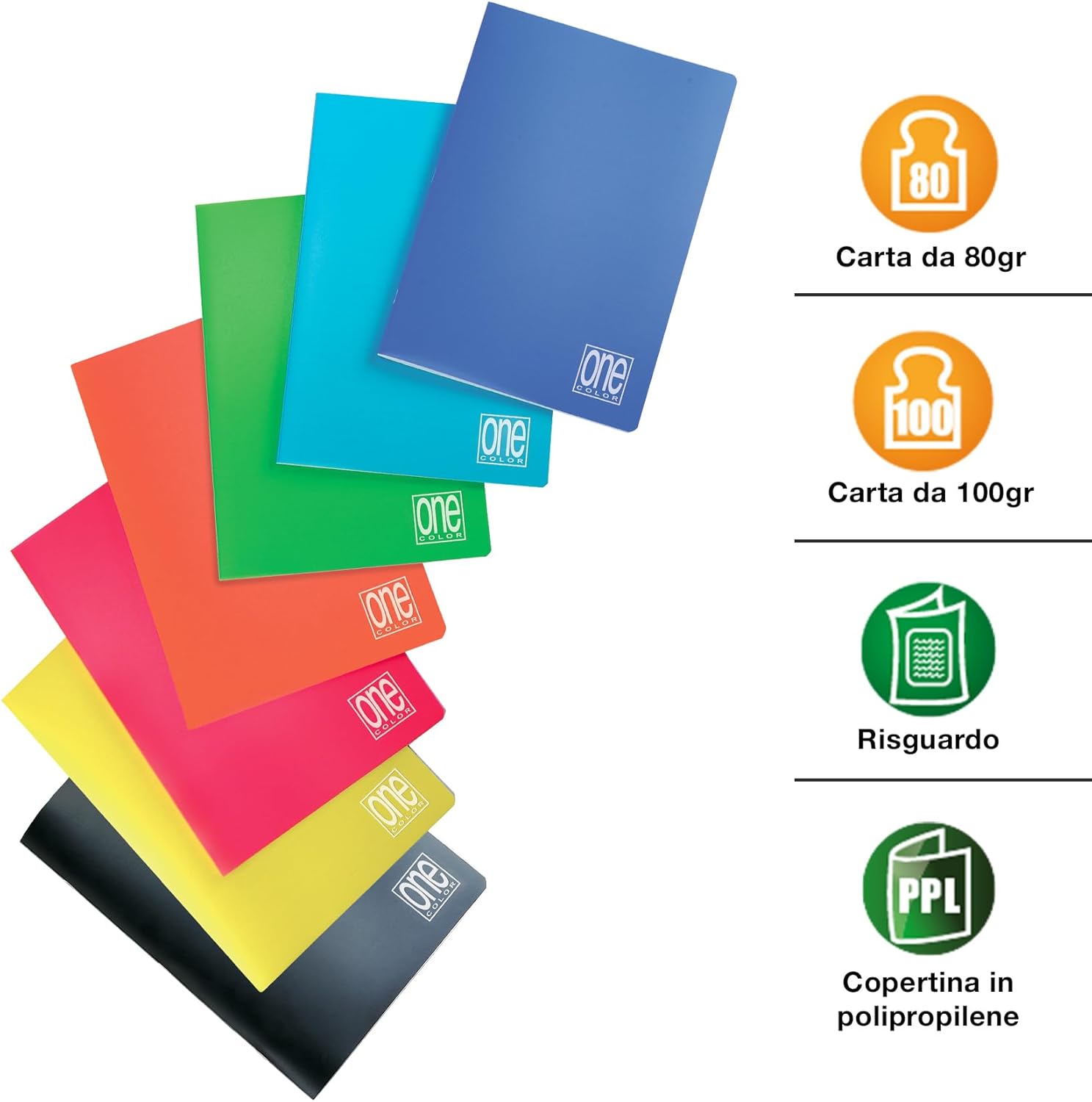 Blasetti - 10 Maxi PPL One Color notebooks with Jolly Page. 80g paper, 80 sides + flyleaf, polypropylene cover - 1R ruling, Ruled for middle school or high school