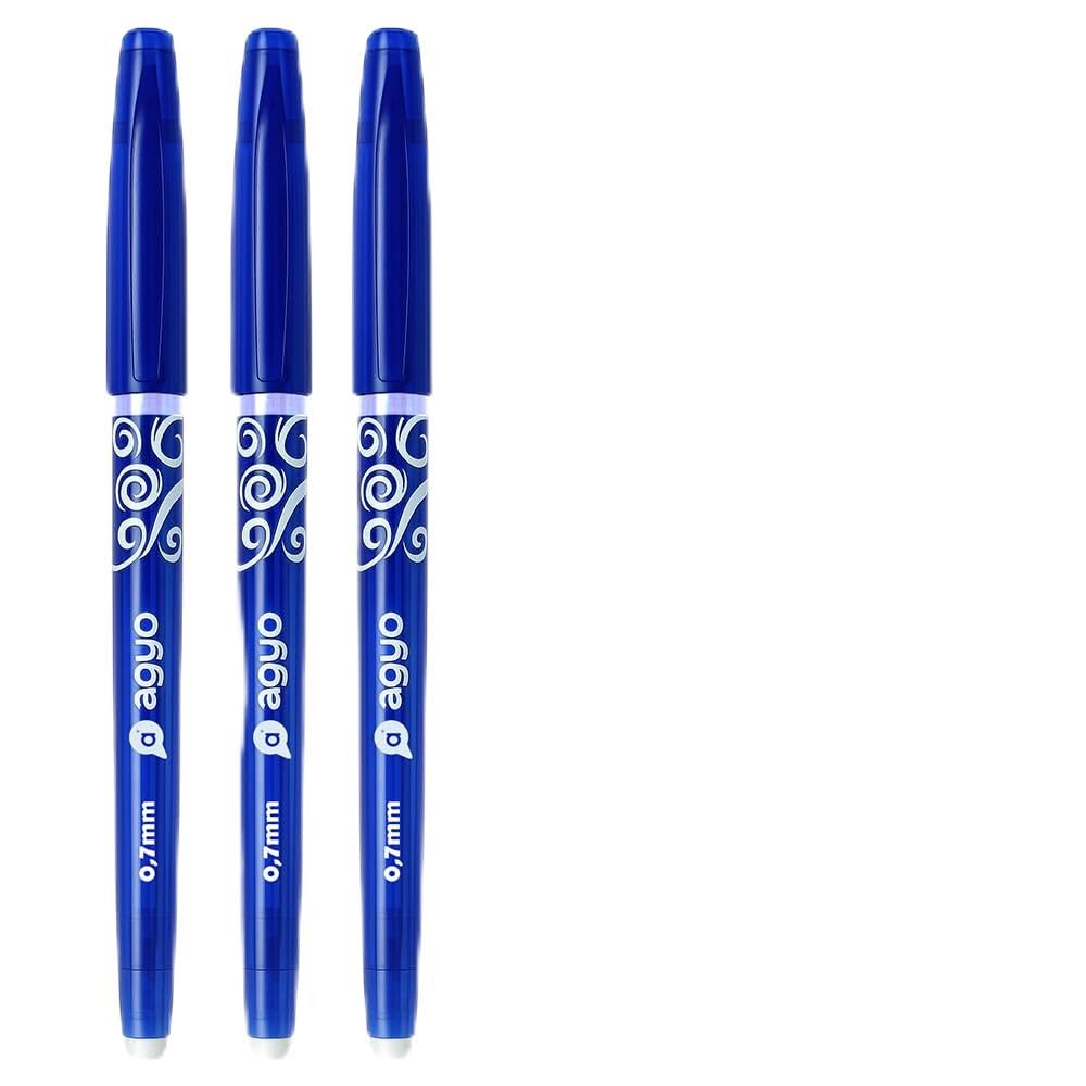 Blue Erasable Gel Pens 0.7mm - Pack of 3, Thermosensitive Write-Erase-Rewrite Ink, Pocket-Saving Clip, Ergonomic Grip, Quick Drying