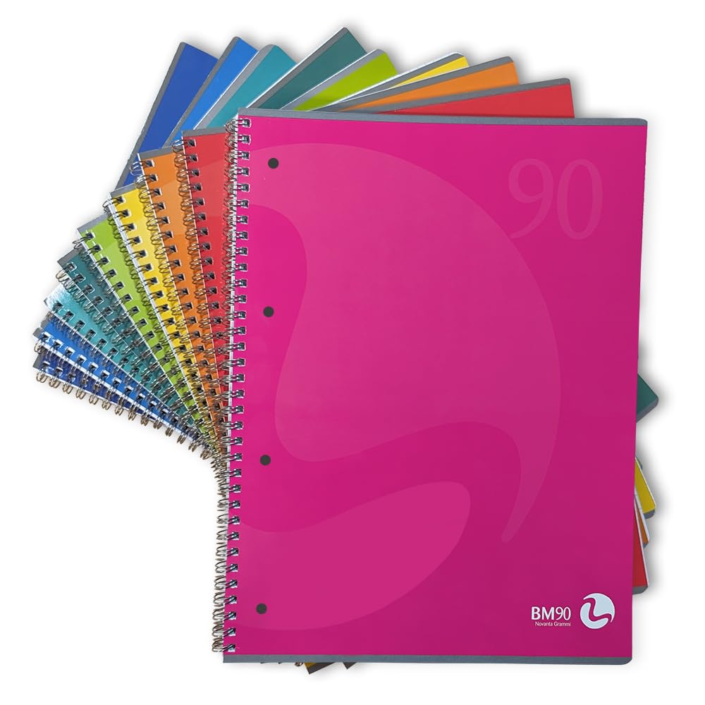 BM BeMore - Maxi Color Spiral Pad 0105349 – 60 Sheets – Spiral Pad with Holes – A4 Format – Ruled 1R – Ruled without margins – Paper 90 g/m2 – 8 Assorted Colors – Pack of 5 Pieces Ruled without Margins Ruled 1R