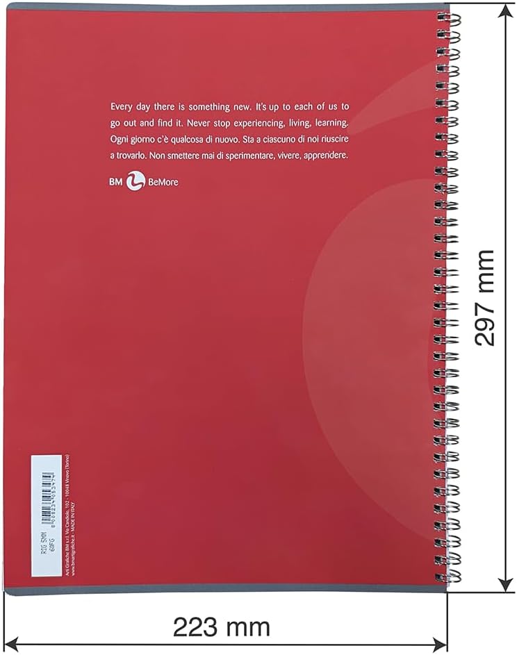BM BeMore - Maxi Color Spiral Pad 0105349 – 60 Sheets – Spiral Pad with Holes – A4 Format – Ruled 1R – Ruled without margins – Paper 90 g/m2 – 8 Assorted Colors – Pack of 5 Pieces Ruled without Margins Ruled 1R