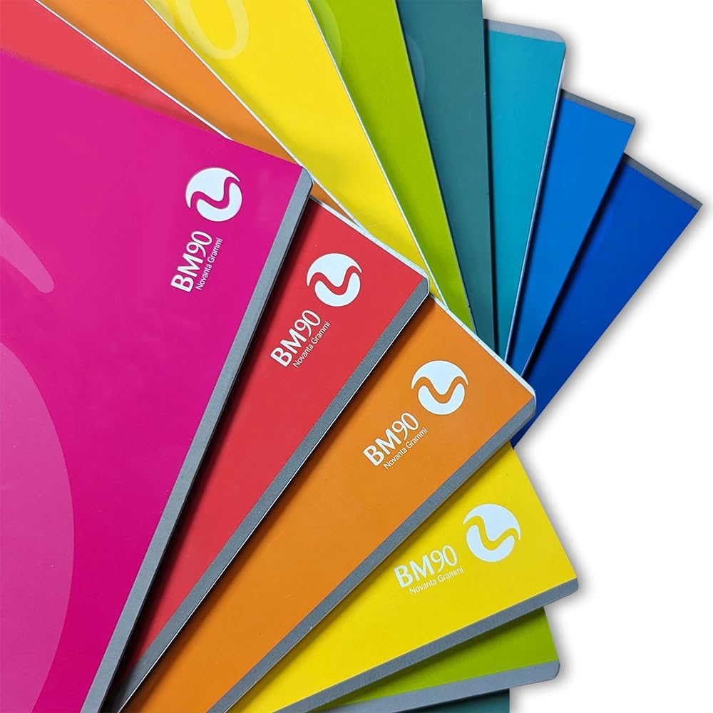 BM BeMore - Maxi Color Spiral Pad 0105349 – 60 Sheets – Spiral Pad with Holes – A4 Format – Ruled 1R – Ruled without margins – Paper 90 g/m2 – 8 Assorted Colors – Pack of 5 Pieces Ruled without Margins Ruled 1R