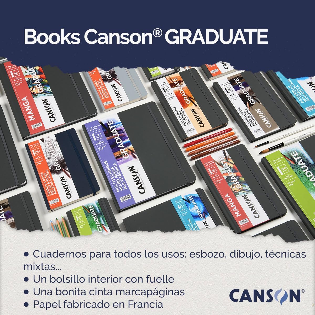 Canson Graduate Book, Drawing pad, fine grain, 160 gsm, hard cover, 10.2x 15.2 cm, white, 52 sheets 10.2X15.2cm