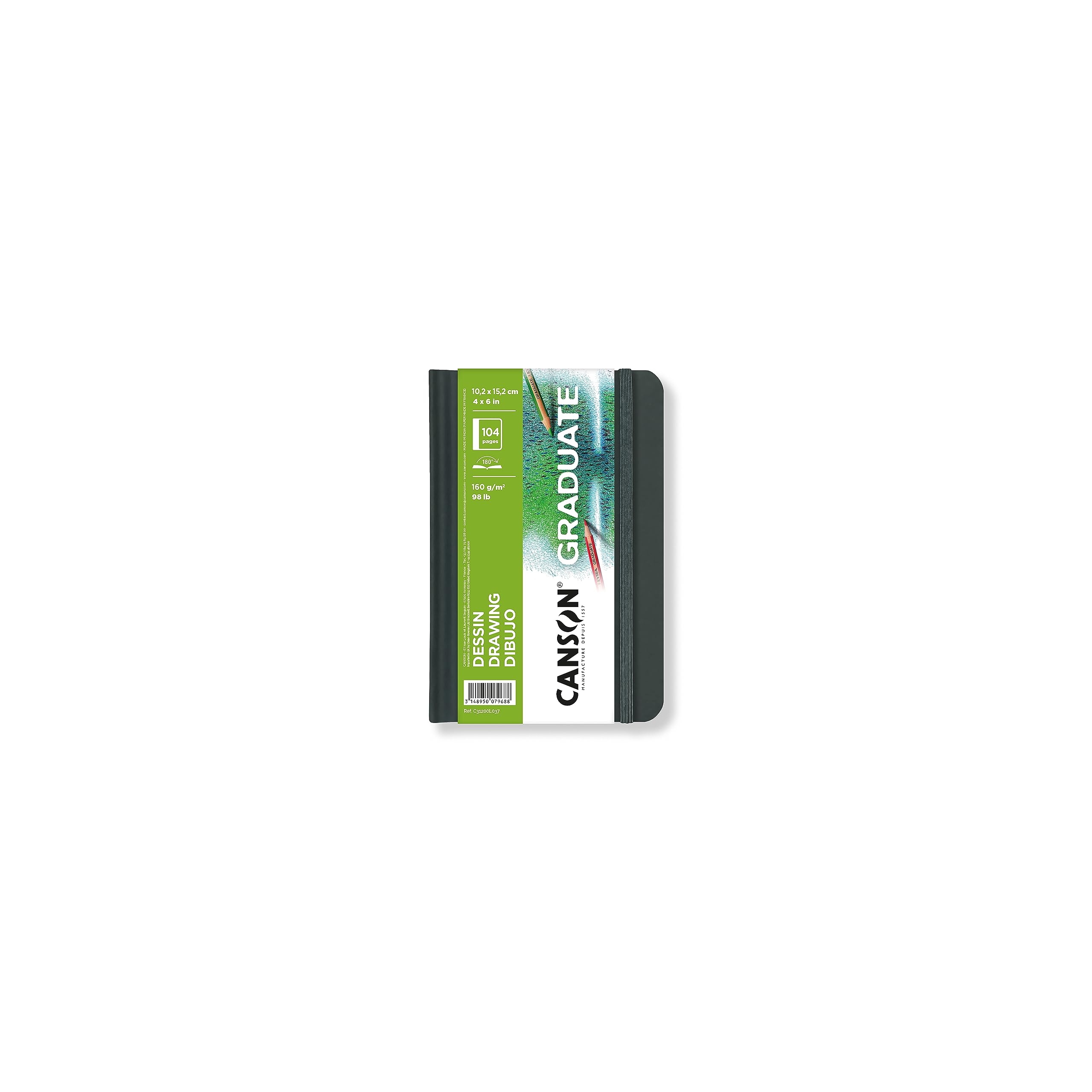 Canson Graduate Book, Drawing pad, fine grain, 160 gsm, hard cover, 10.2x 15.2 cm, white, 52 sheets 10.2X15.2cm