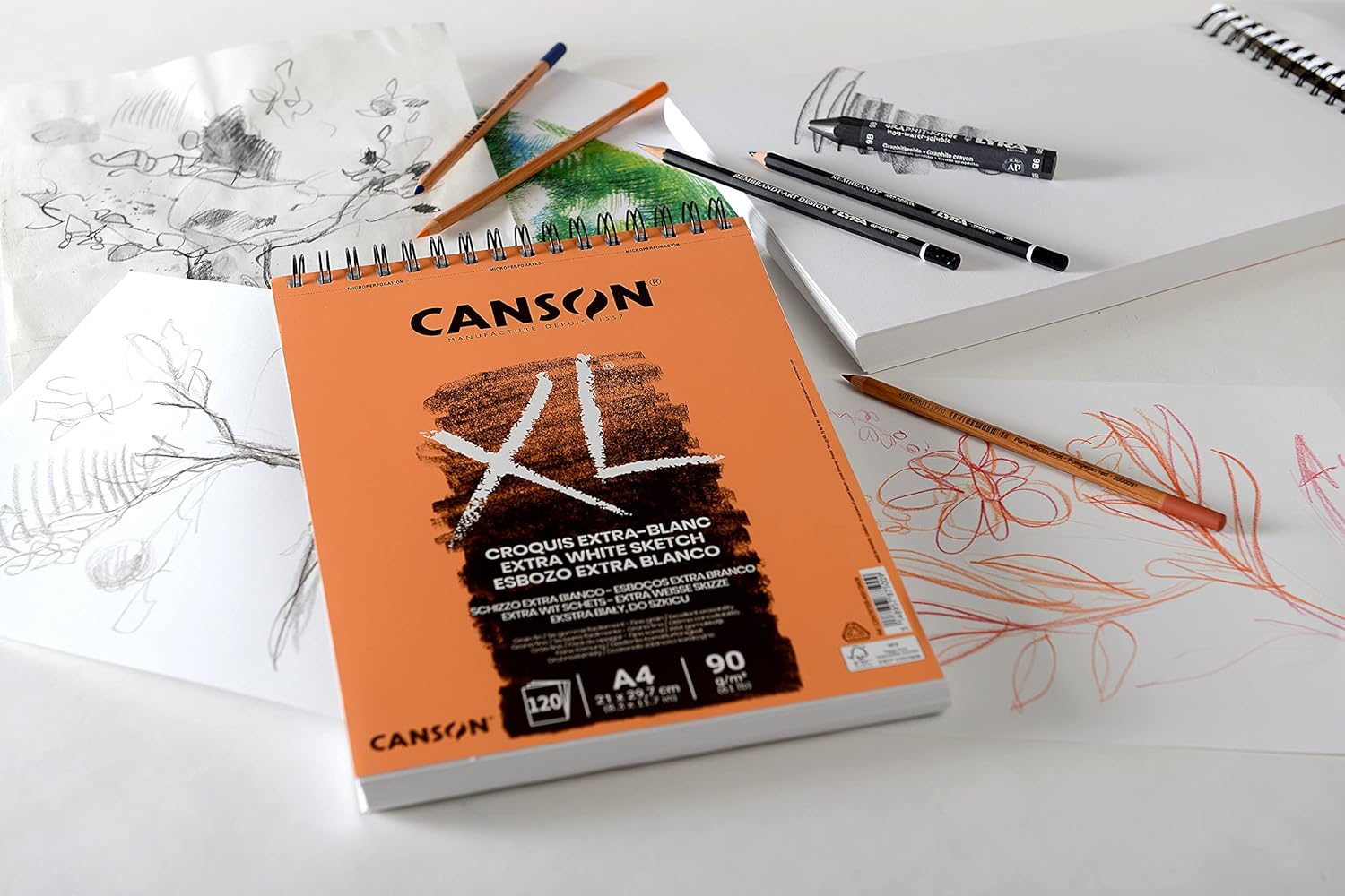 Canson XL Extra-Blanc drawing and sketchbook, pure white paper, A4, 120 sheets, 90g/m fine grain, 210 x 311 mm