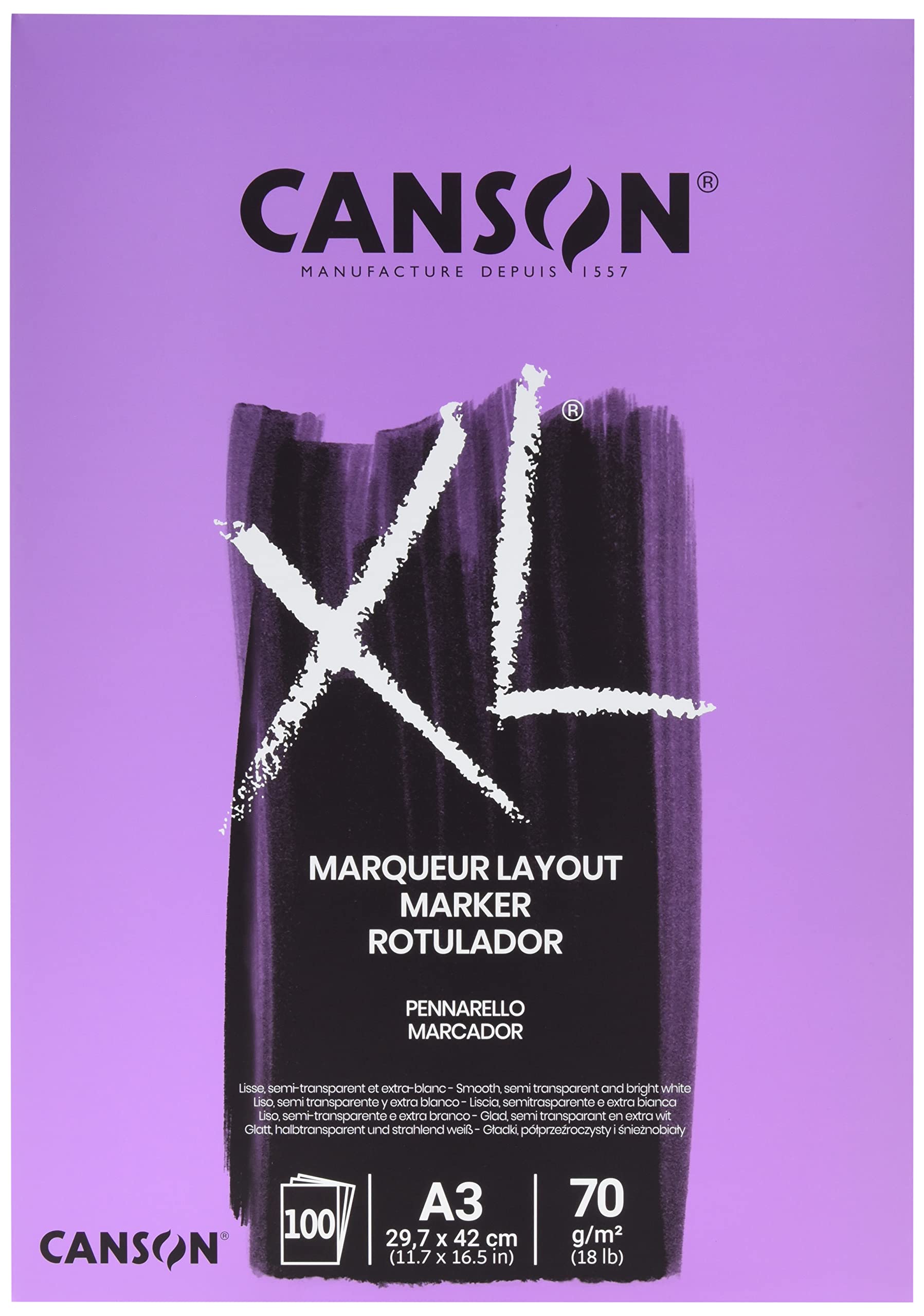 Canson XL Marker, album for markers, including solvent or alcohol based ones, A3, 100 sheets, extra smooth 70g/m A3 A3 format