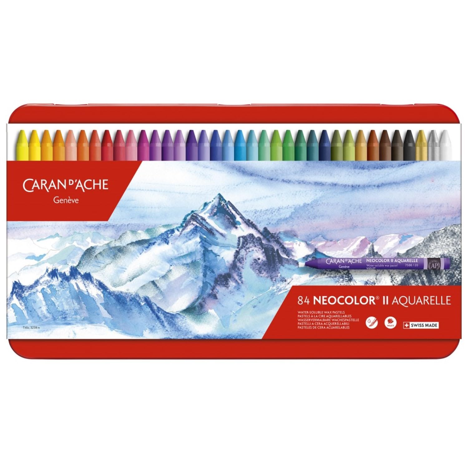 Caran d'Ache - NEOCOLOR II - Assortment of 84 water-soluble wax crayons - 750.0384 1 84 colors