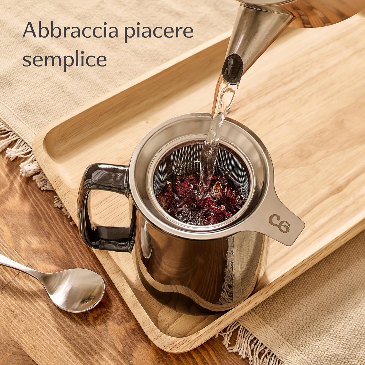 Ceramic Mug with Filter and Lid - 500ml Large - With Handle - Dishwasher Safe - For Tea and Infusions Black