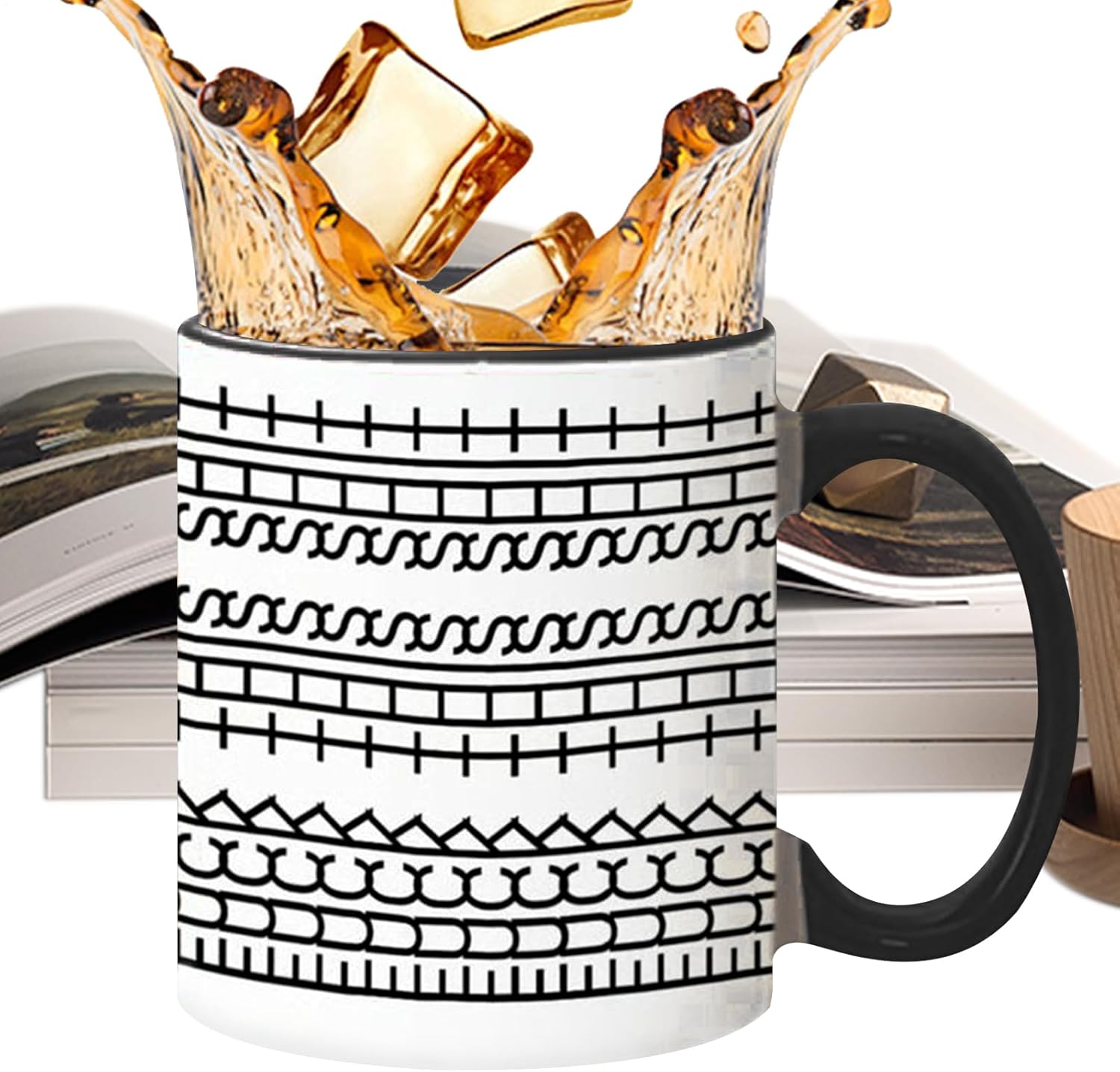 Ceramic Tea Mug, Microwave Safe Coffee Mug, Hidden Message, Drinking Cup Tabletop Ornament, Reusable Drinkware for School, Study, Camping in Black