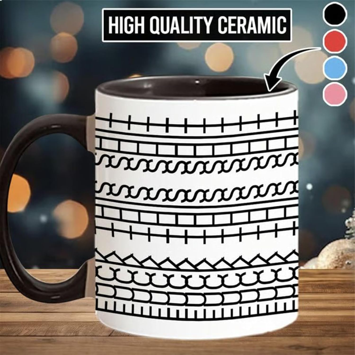 Ceramic Tea Mug, Microwave Safe Coffee Mug, Hidden Message, Drinking Cup Tabletop Ornament, Reusable Drinkware for School, Study, Camping in Black