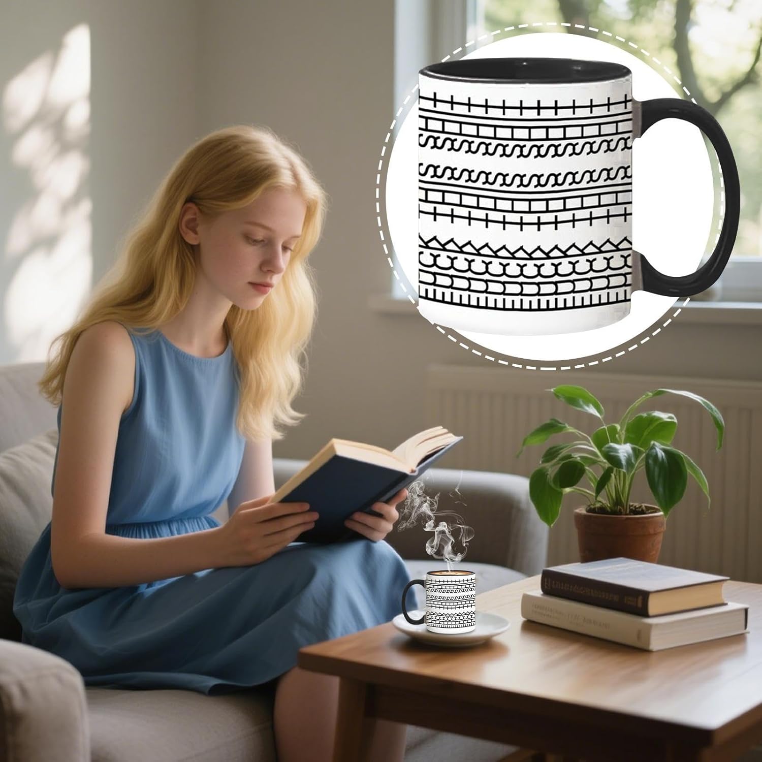Ceramic Tea Mug, Microwave Safe Coffee Mug, Hidden Message, Drinking Cup Tabletop Ornament, Reusable Drinkware for School, Study, Camping in Black