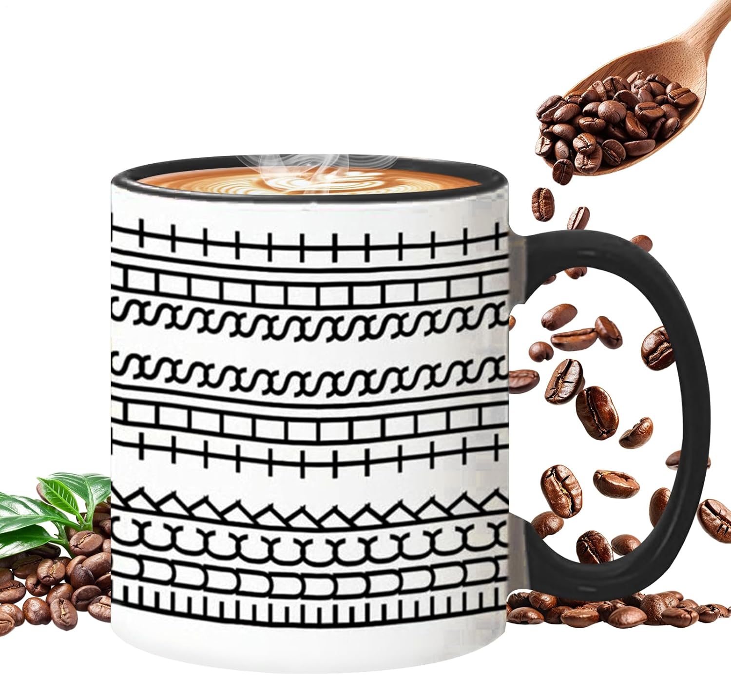 Ceramic Tea Mug, Microwave Safe Coffee Mug, Hidden Message, Drinking Cup Tabletop Ornament, Reusable Drinkware for School, Study, Camping in Black