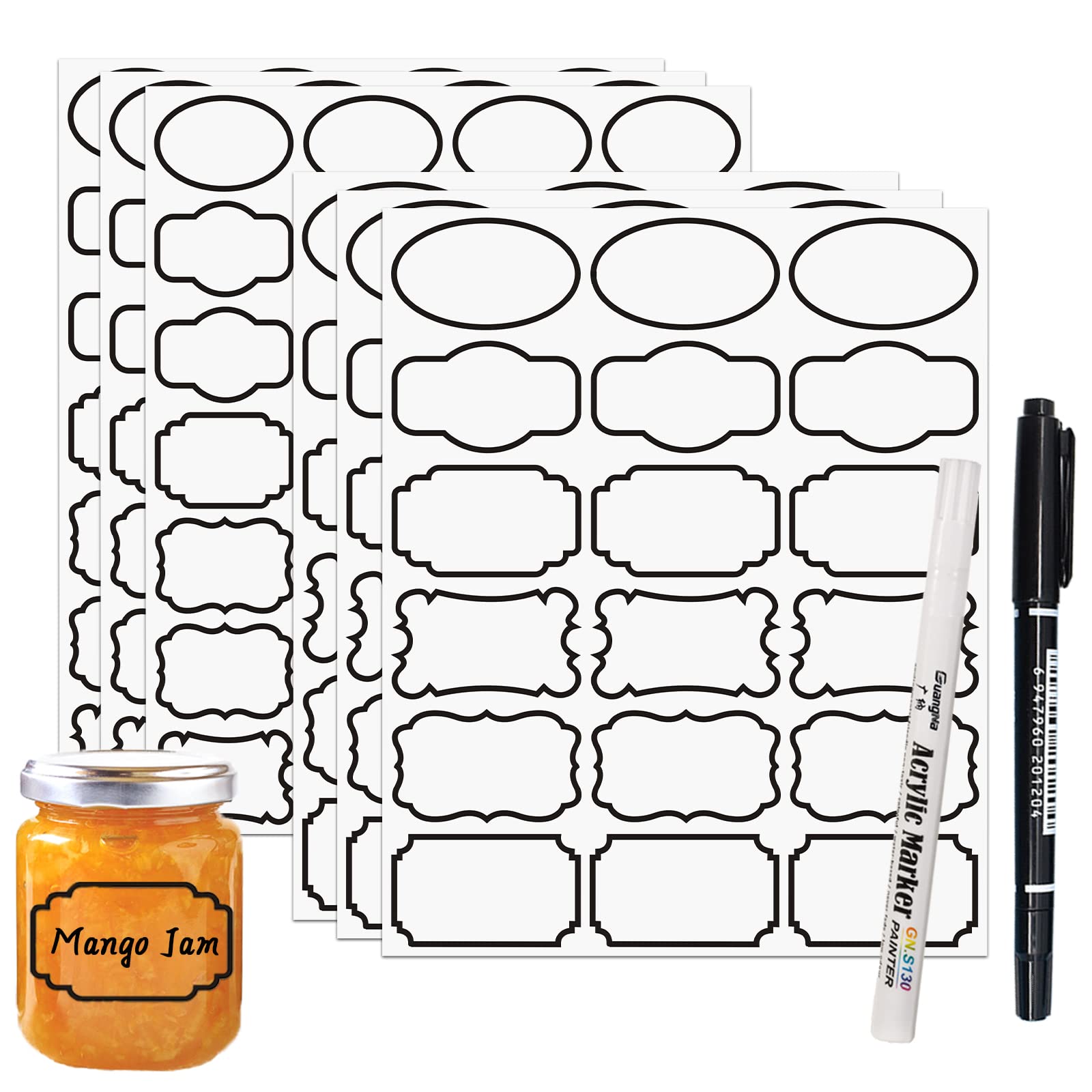 Clear Jar Labels, Removable Clear Adhesive Labels with Black Border, Waterproof Kitchen Labels to Write on for Basket, Home Organization 138 Pieces Clear_Black