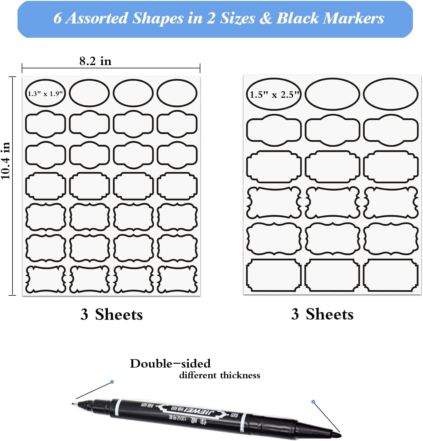 Clear Jar Labels, Removable Clear Adhesive Labels with Black Border, Waterproof Kitchen Labels to Write on for Basket, Home Organization 138 Pieces Clear_Black
