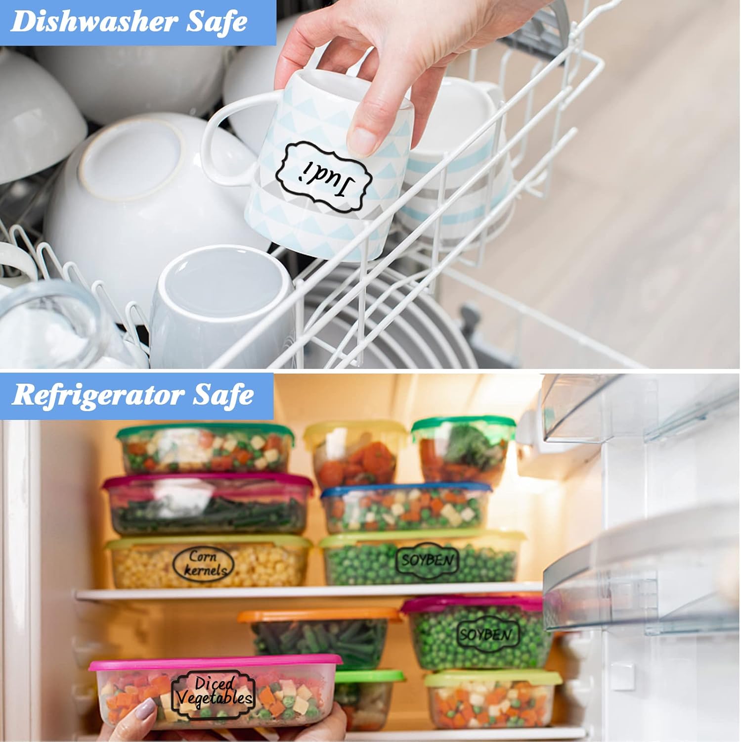 Clear Jar Labels, Removable Clear Adhesive Labels with Black Border, Waterproof Kitchen Labels to Write on for Basket, Home Organization 138 Pieces Clear_Black