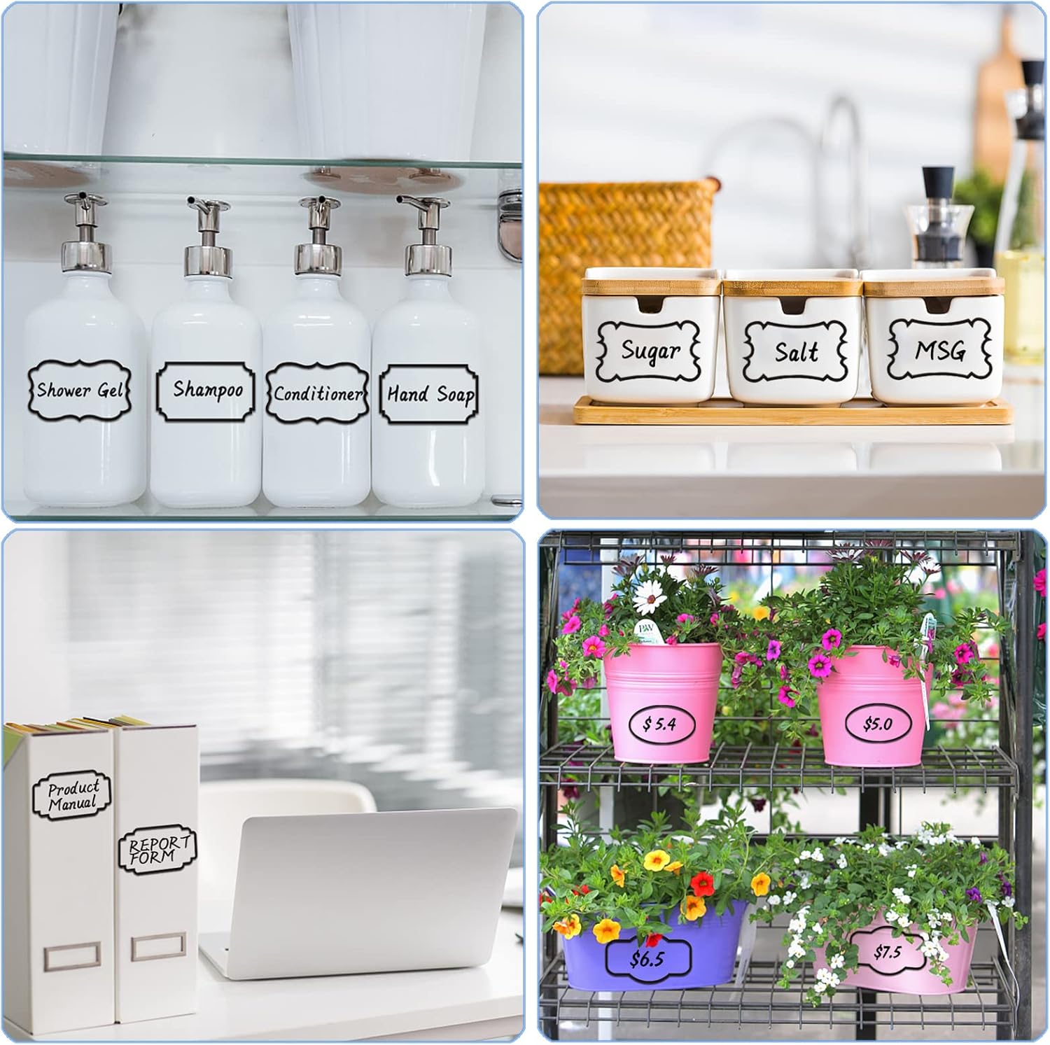 Clear Jar Labels, Removable Clear Adhesive Labels with Black Border, Waterproof Kitchen Labels to Write on for Basket, Home Organization 138 Pieces Clear_Black