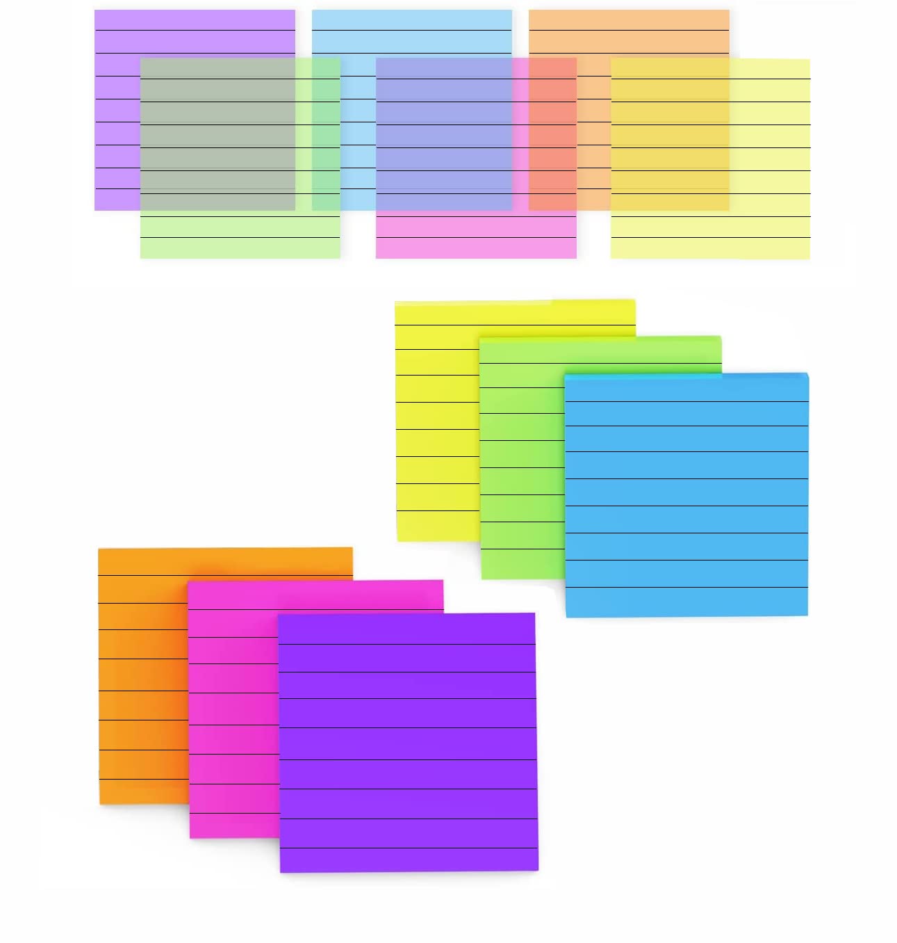 Clear Sticky Notes, 300 Sheets Transparent Memo Sticky Notes, Reusable, Waterproof, Sticky Paper Office Supplies for Students, 75 x 75 cm (6 Colors, 6 Packs)