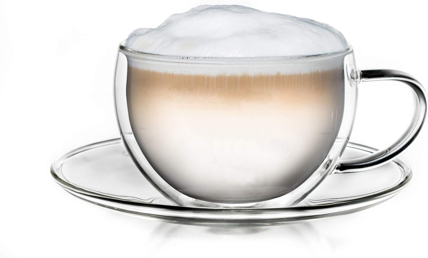 Creano 1 Double Wall Thermal Cup 250ml with Handle and Saucer - Borosilicate Glass Tumbler - Thermal Cup Latte Macchiato Tea Ideal Gift - 1x 250ml