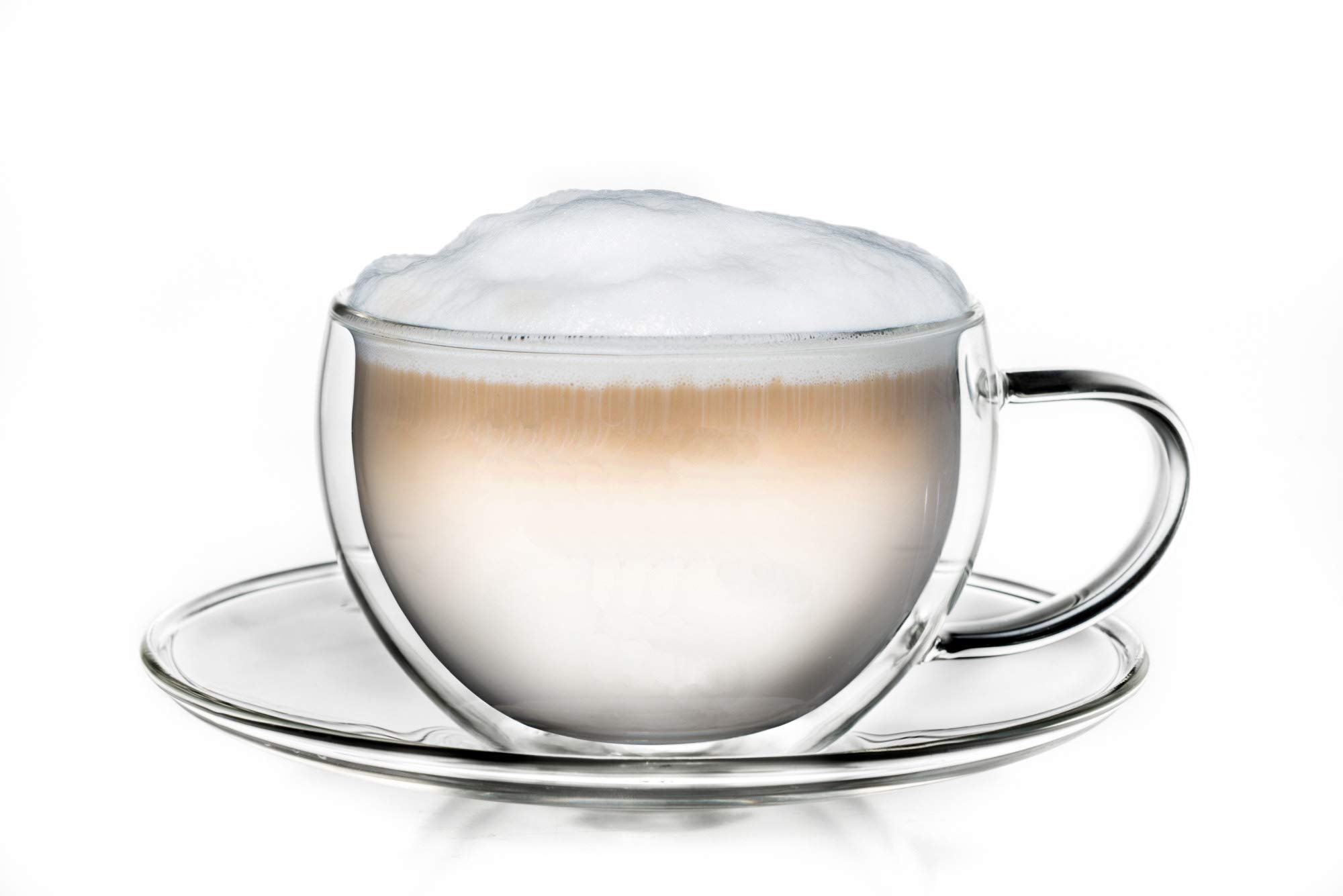 Creano 1 Double Wall Thermal Cup 250ml with Handle and Saucer - Borosilicate Glass Tumbler - Thermal Cup Latte Macchiato Tea Ideal Gift - 1x 250ml