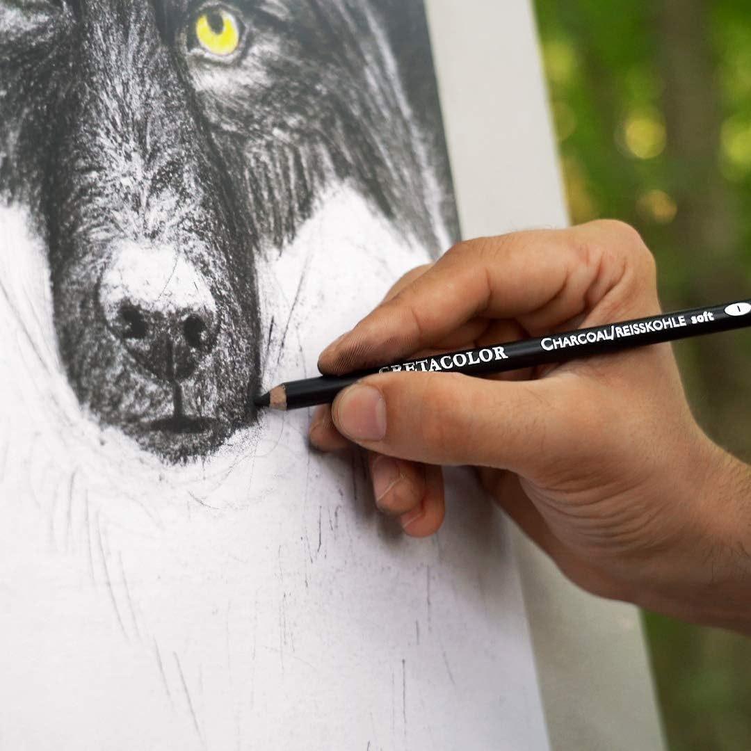 CRETACOLOR Wolf Box, Black - White Sign Set, 25 pieces, high-quality drawing utensils, including Knetradierer & Künstlerspitzer, and glossy leather