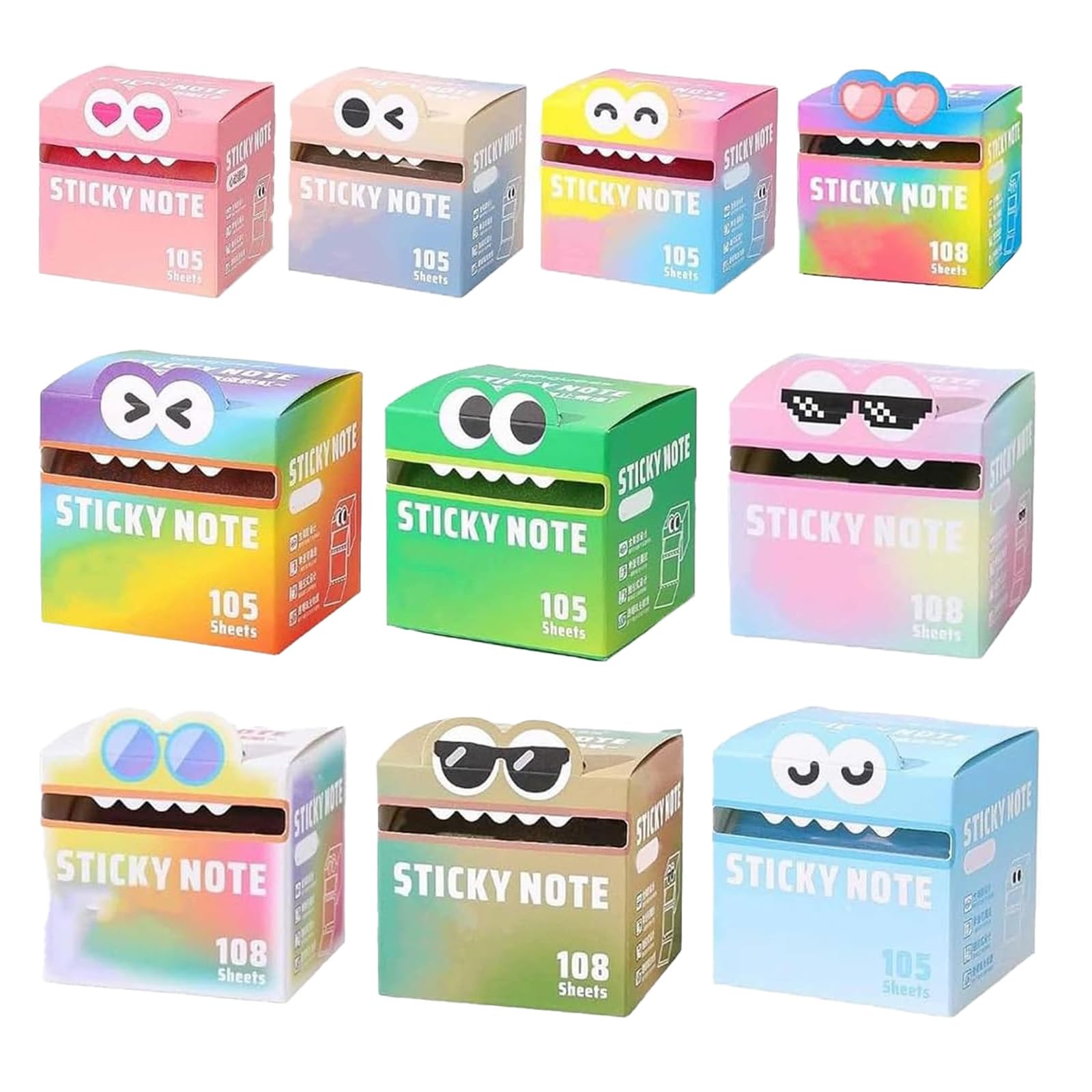 Cute Monster Pattern Sticky Note 105 Sheets/Roll, Creative Multi Purpose Sticky Note, Notepads Stationery, Small to Do List, Office School Tab Supplies (10 pcs)