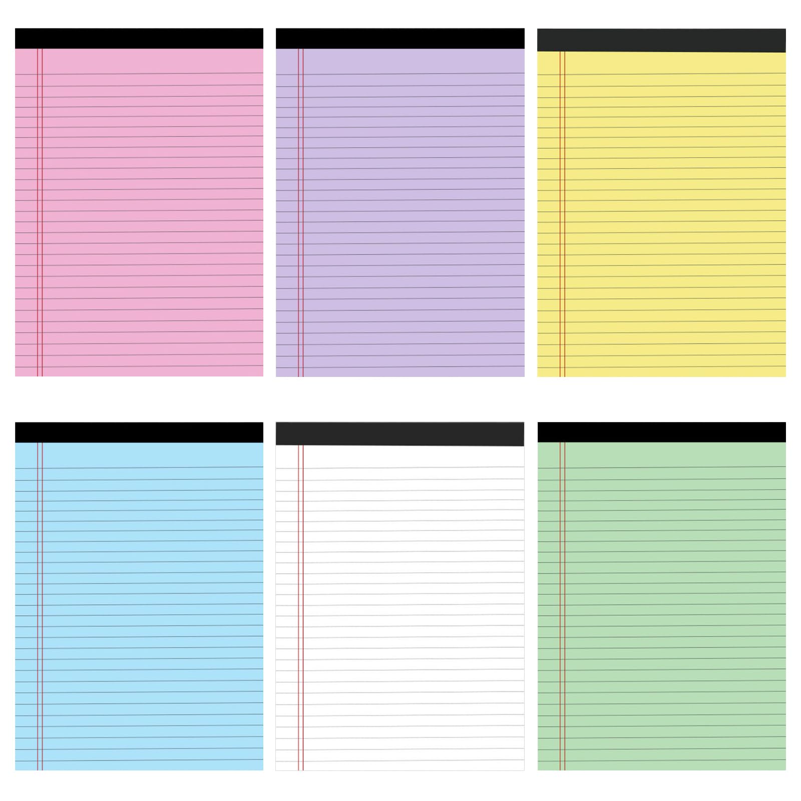 Daelesr Legal Pad A4, Legal Notepad, Colorful Legal Pads 29.5 x 21.4 cm, Lined Paper Pads, Ruled Notepads, for School, Home, Office (50 Sheets/Pad) (6, Colourful) 6 Colorful