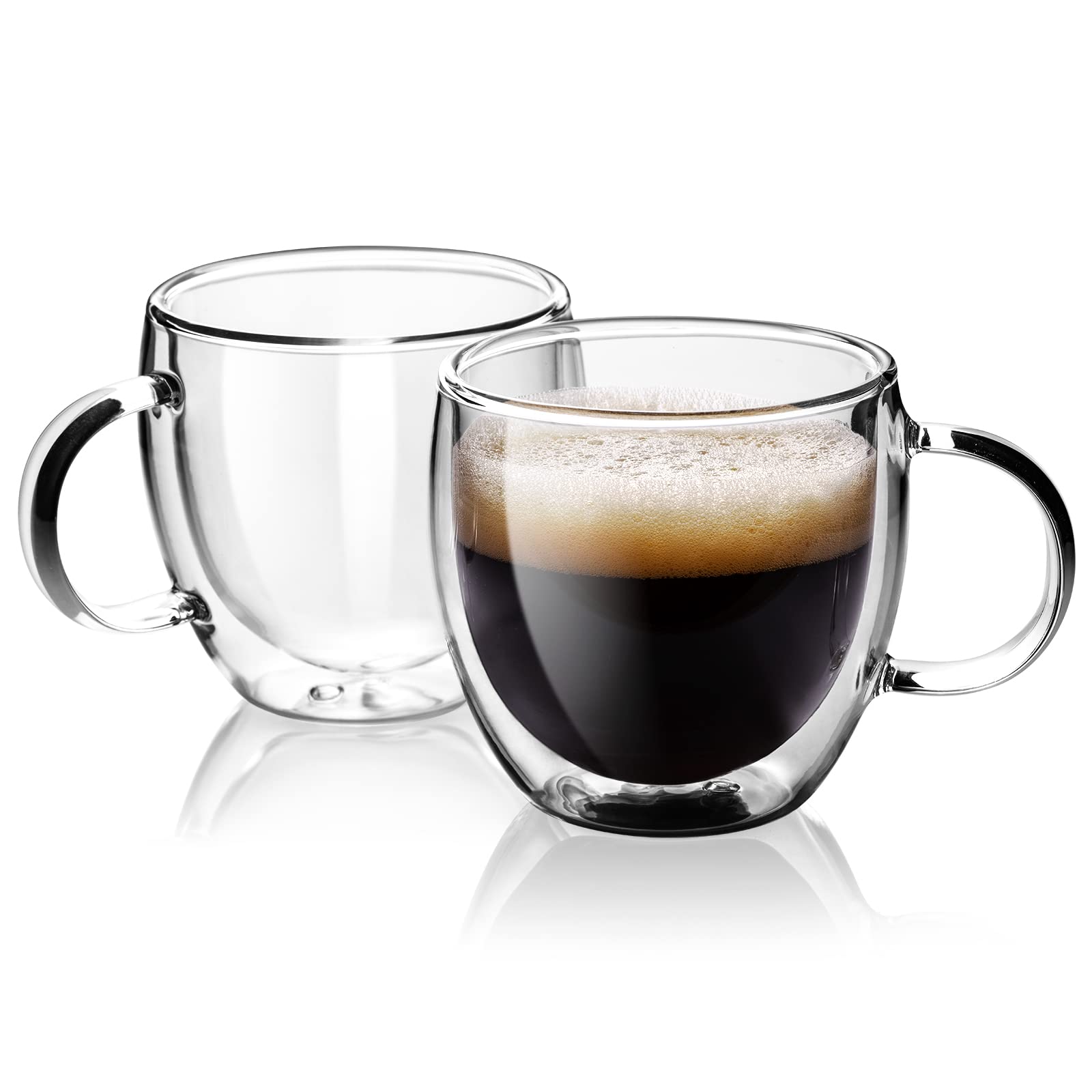 Double Wall Glass Coffee Mugs, 150ml, Set of 2, Borosilicate Glass Insulated Mugs with Handle