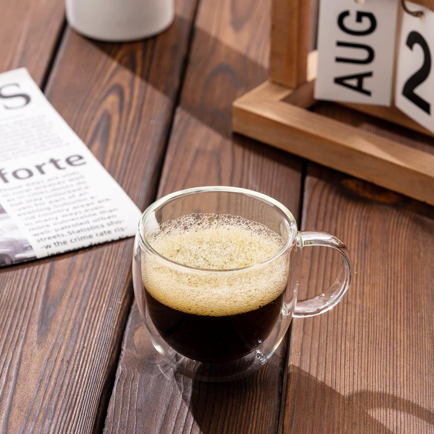 Double Wall Glass Coffee Mugs, 150ml, Set of 2, Borosilicate Glass Insulated Mugs with Handle