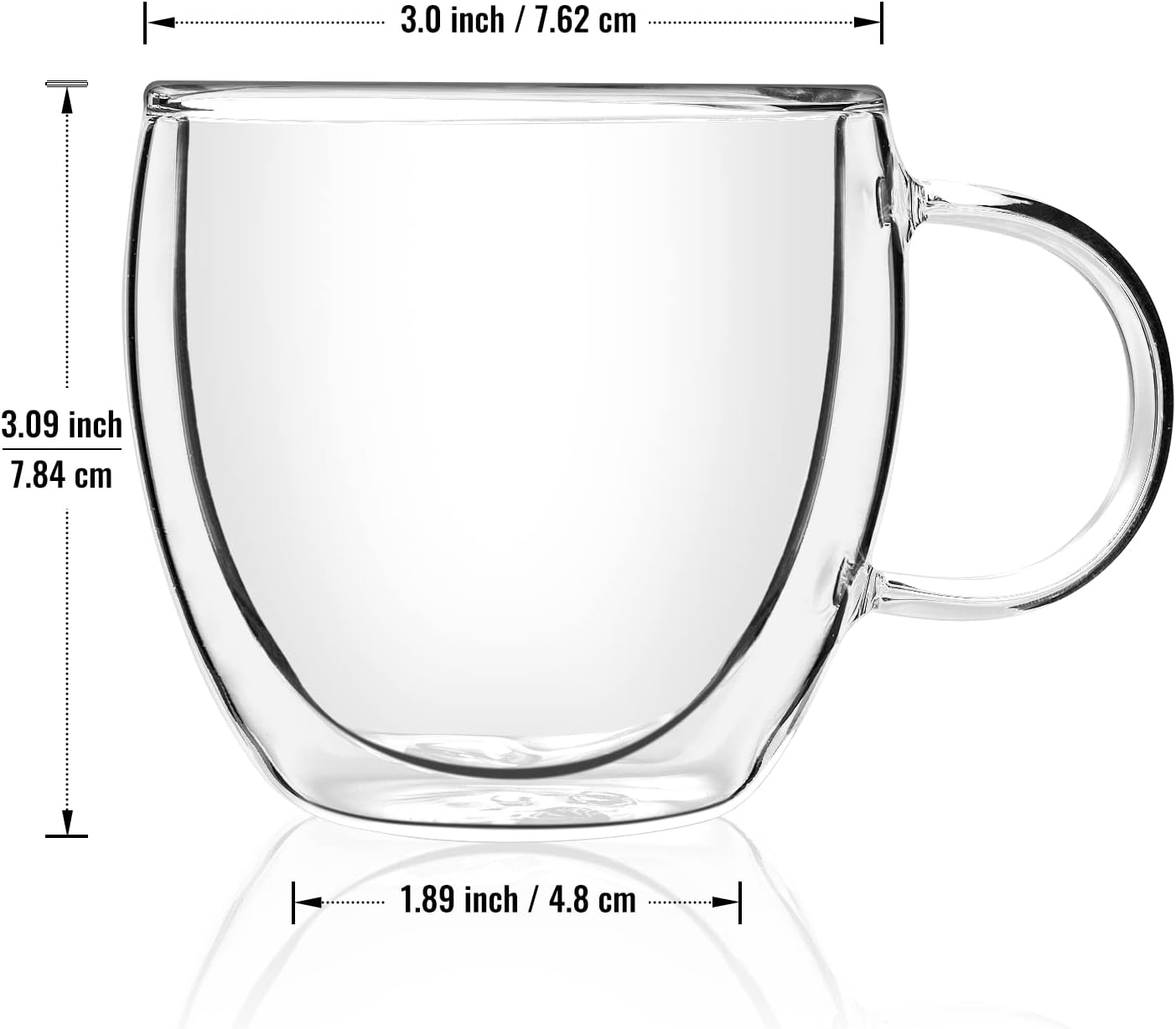 Double Wall Glass Coffee Mugs, 150ml, Set of 2, Borosilicate Glass Insulated Mugs with Handle