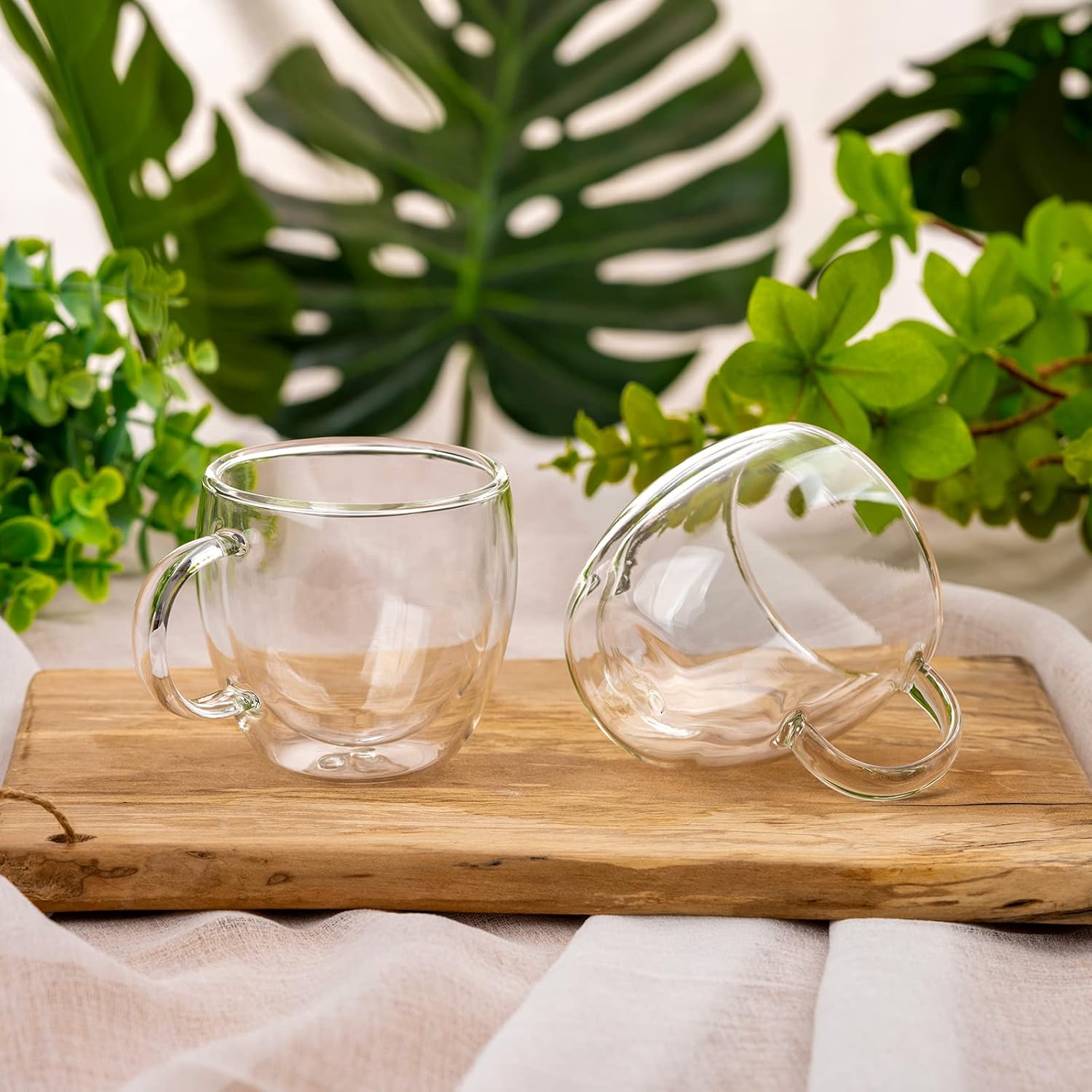 Double Wall Glass Coffee Mugs, 150ml, Set of 2, Borosilicate Glass Insulated Mugs with Handle