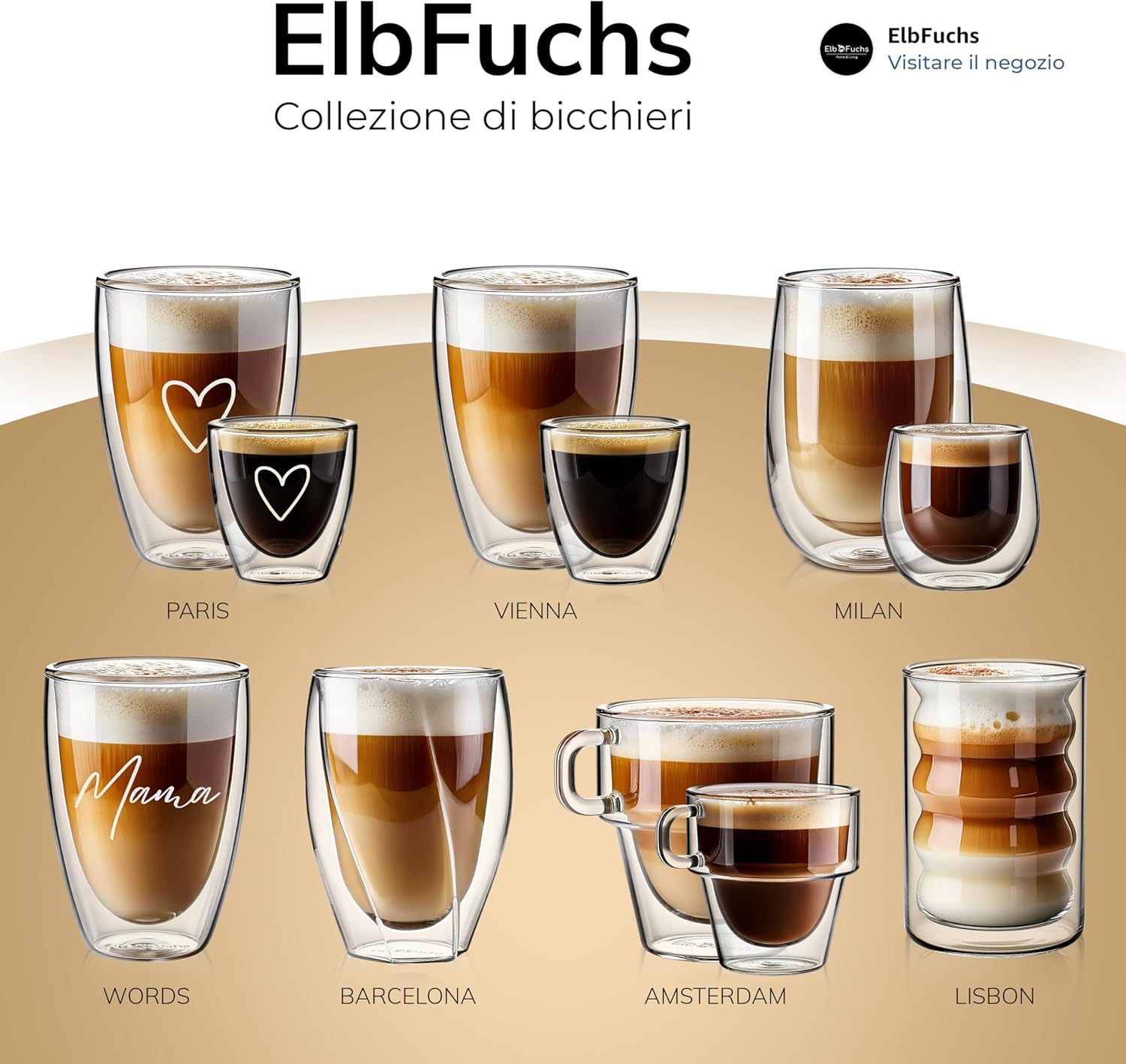 Double Walled Latte Macchiato Glasses Combo Set (2x 80ml + 2x 350ml) Transparent Double Walled Insulated Glasses | Coffee cups and cappuccino cups 03 Paris - Set4 80+350ml