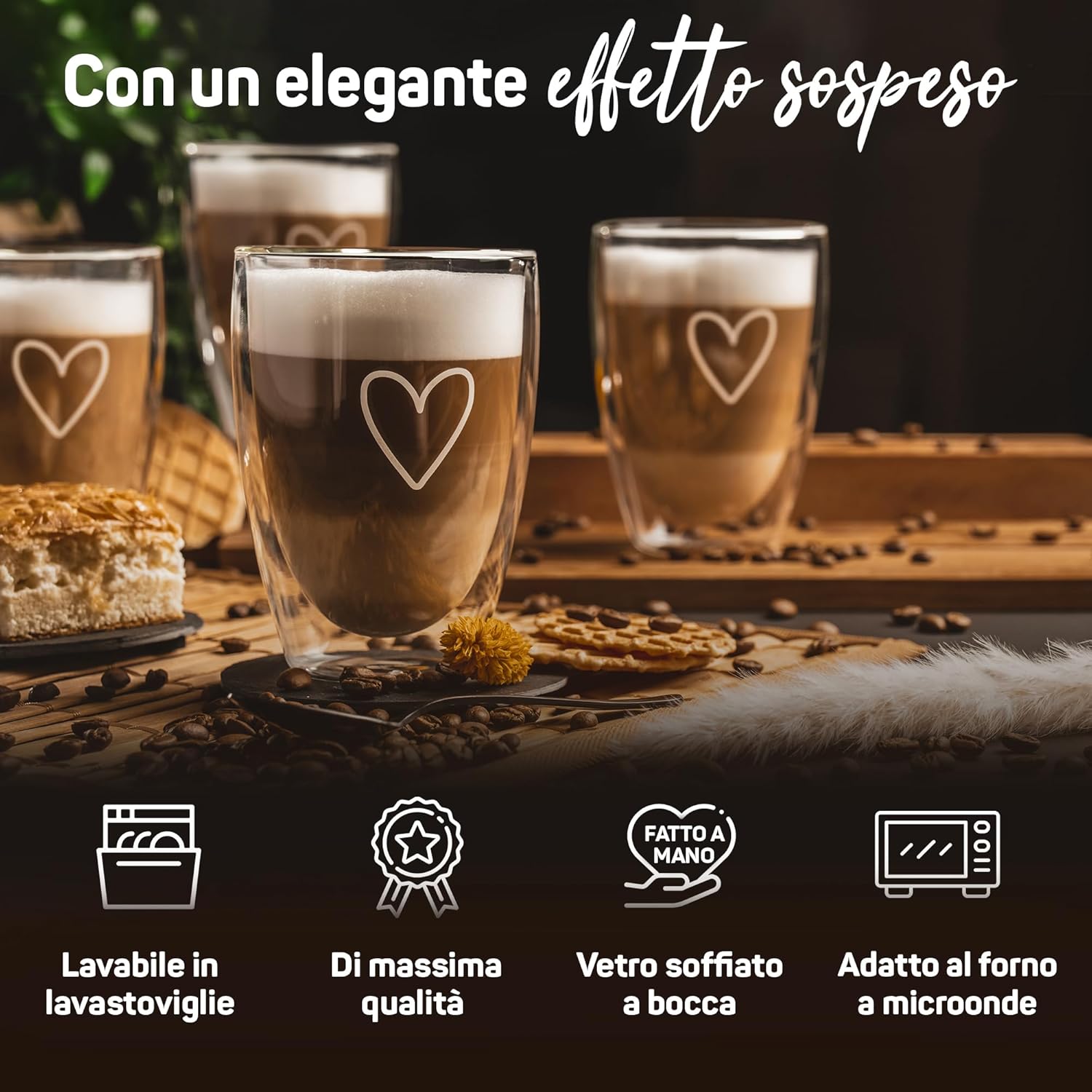 Double Walled Latte Macchiato Glasses Combo Set (2x 80ml + 2x 350ml) Transparent Double Walled Insulated Glasses | Coffee cups and cappuccino cups 03 Paris - Set4 80+350ml