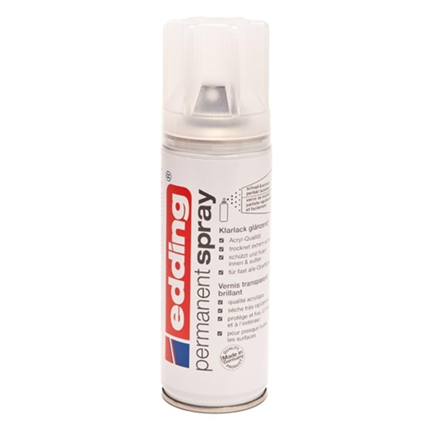 edding 5200 Permanent Spray Transparent Lacquer, Transparent Gloss, 200 ml, Gloss Fixing Acrylic Varnish, to Seal and Protect the Paint, Transparent Gloss Transparent Acrylic Enamel 200 ml (Pack of 1)