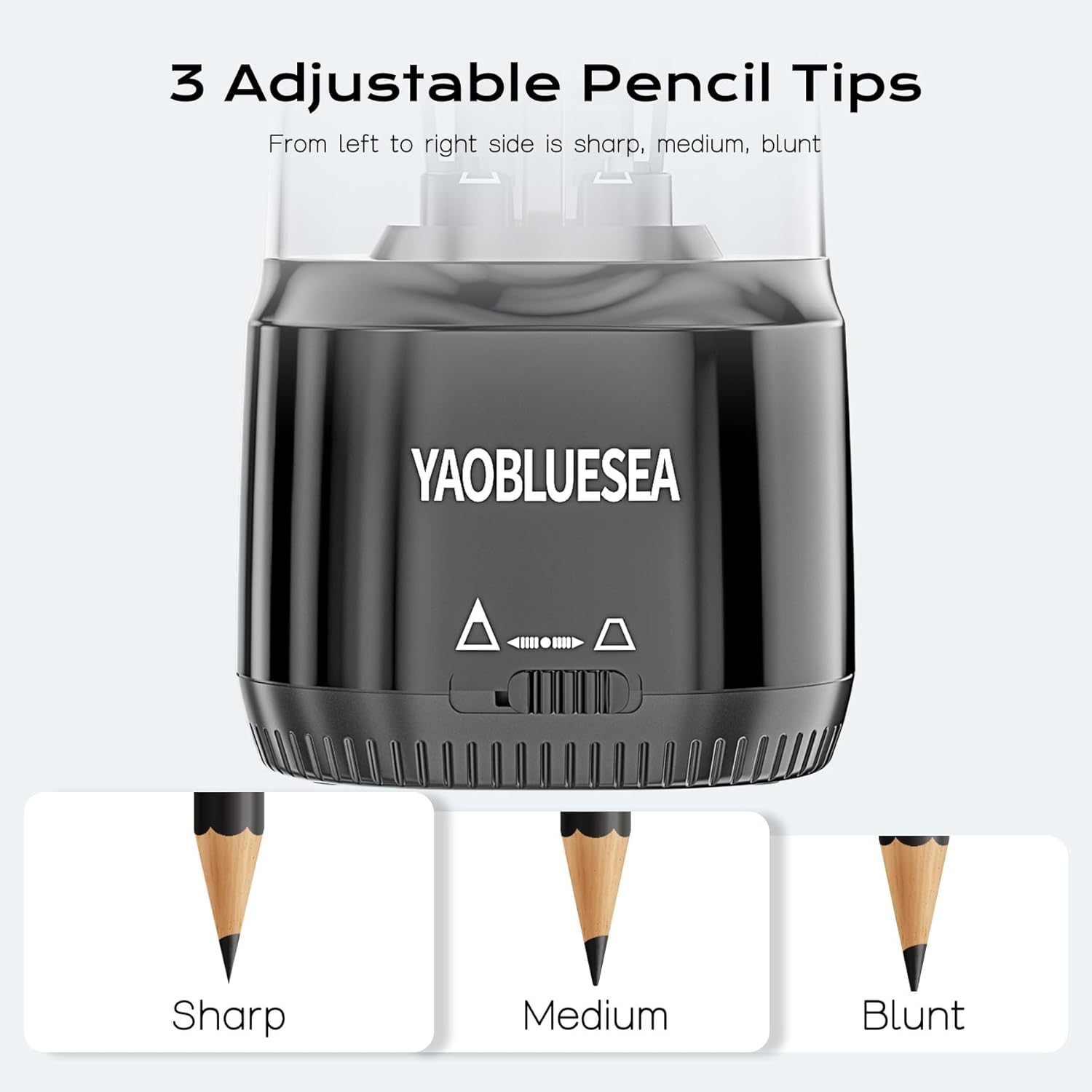 Electric Pencil Sharpener USB Rechargeable Professional Electric Pencil Sharpener with Large Reservoir, Portable Hand Free Sharpener for Adjustable 6-8 mm Pencils Children Office Home Black