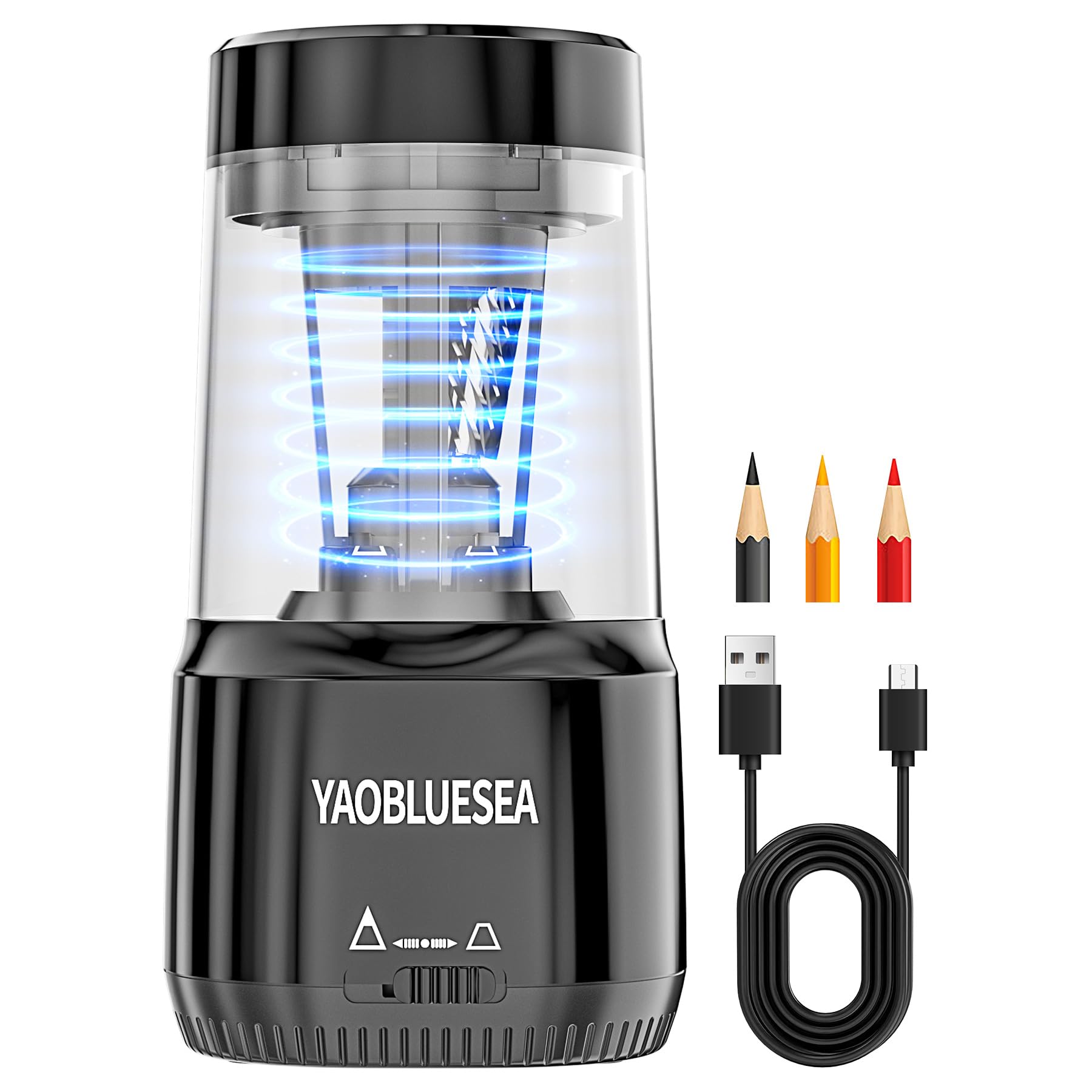 Electric Pencil Sharpener USB Rechargeable Professional Electric Pencil Sharpener with Large Reservoir, Portable Hand Free Sharpener for Adjustable 6-8 mm Pencils Children Office Home Black