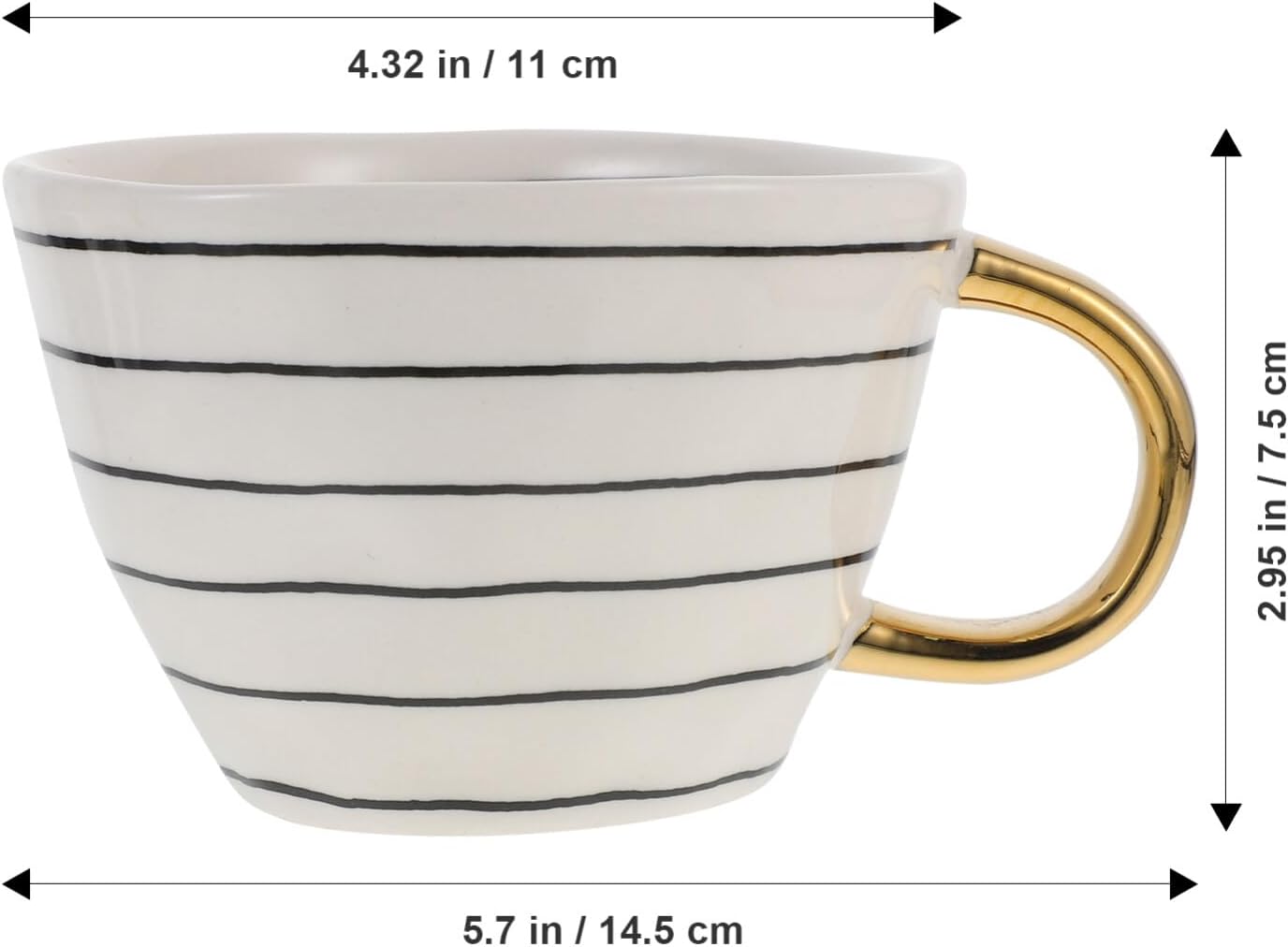 Elegant Ceramic Mug with Gold Handle and Black Stripes for Tea Coffee and Water Capacity 16 Ounce