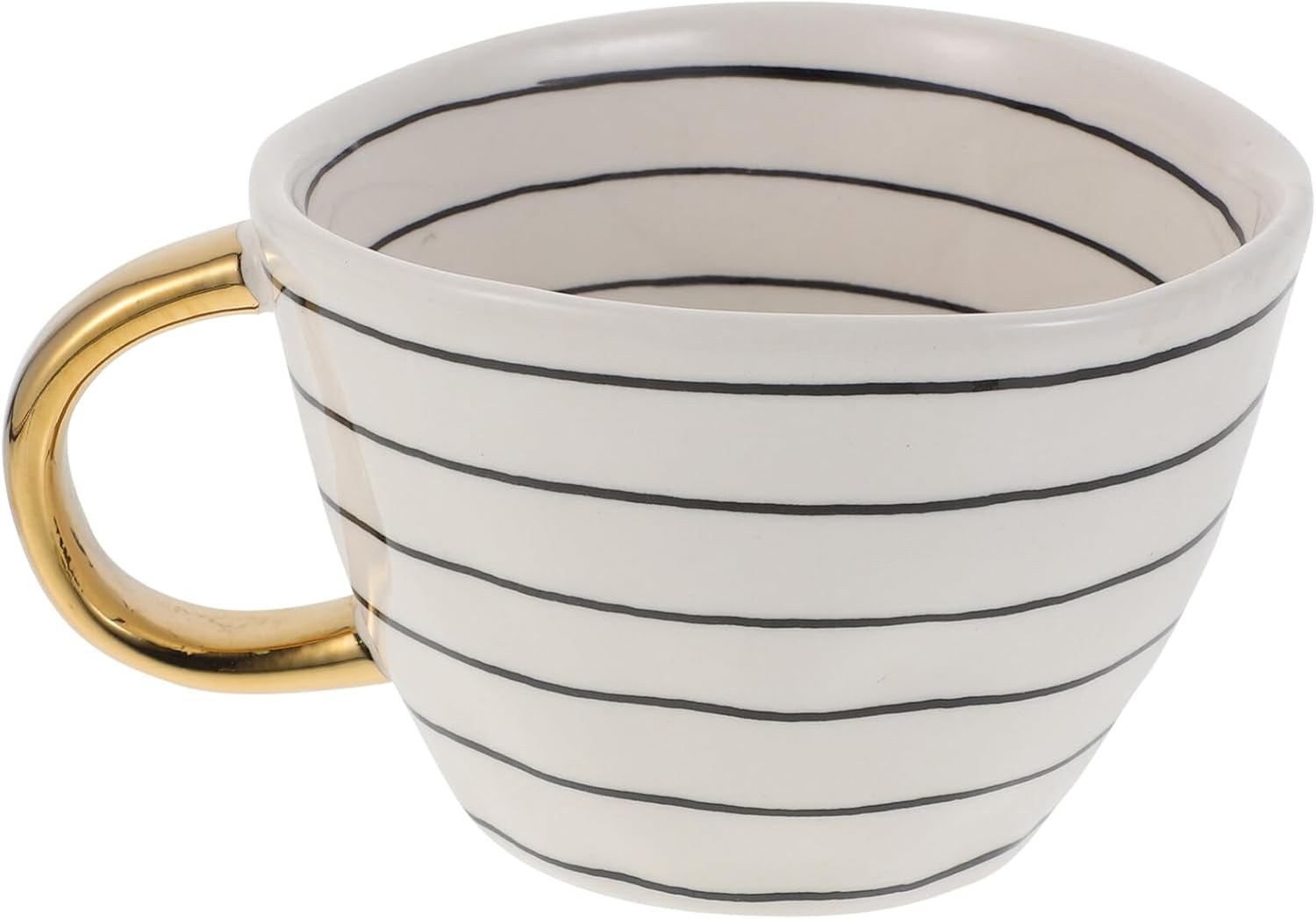Elegant Ceramic Mug with Gold Handle and Black Stripes for Tea Coffee and Water Capacity 16 Ounce