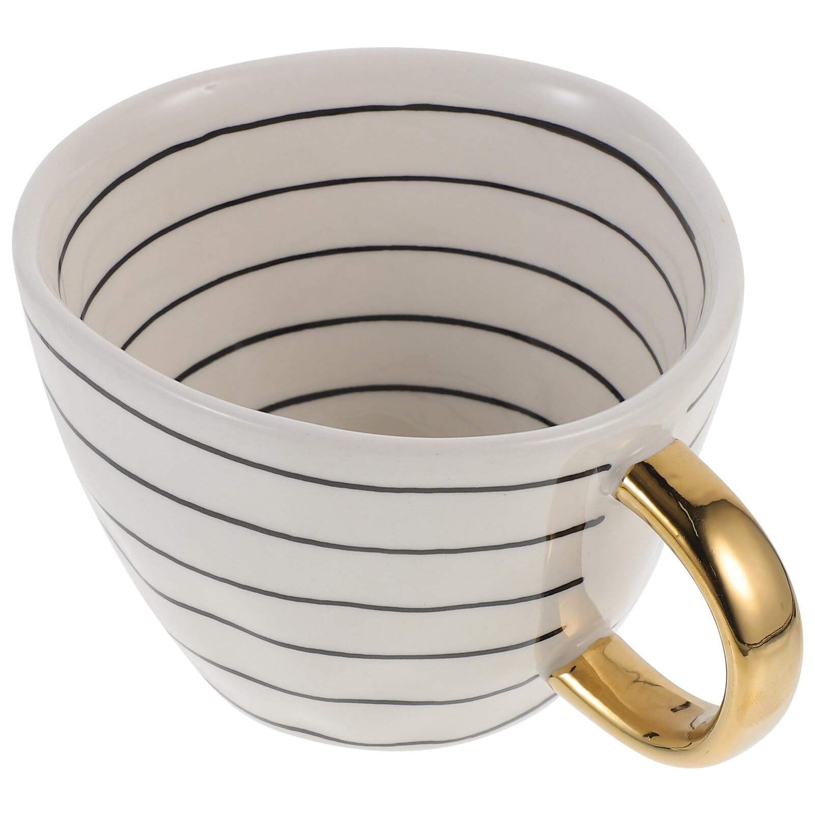 Elegant Ceramic Mug with Gold Handle and Black Stripes for Tea Coffee and Water Capacity 16 Ounce