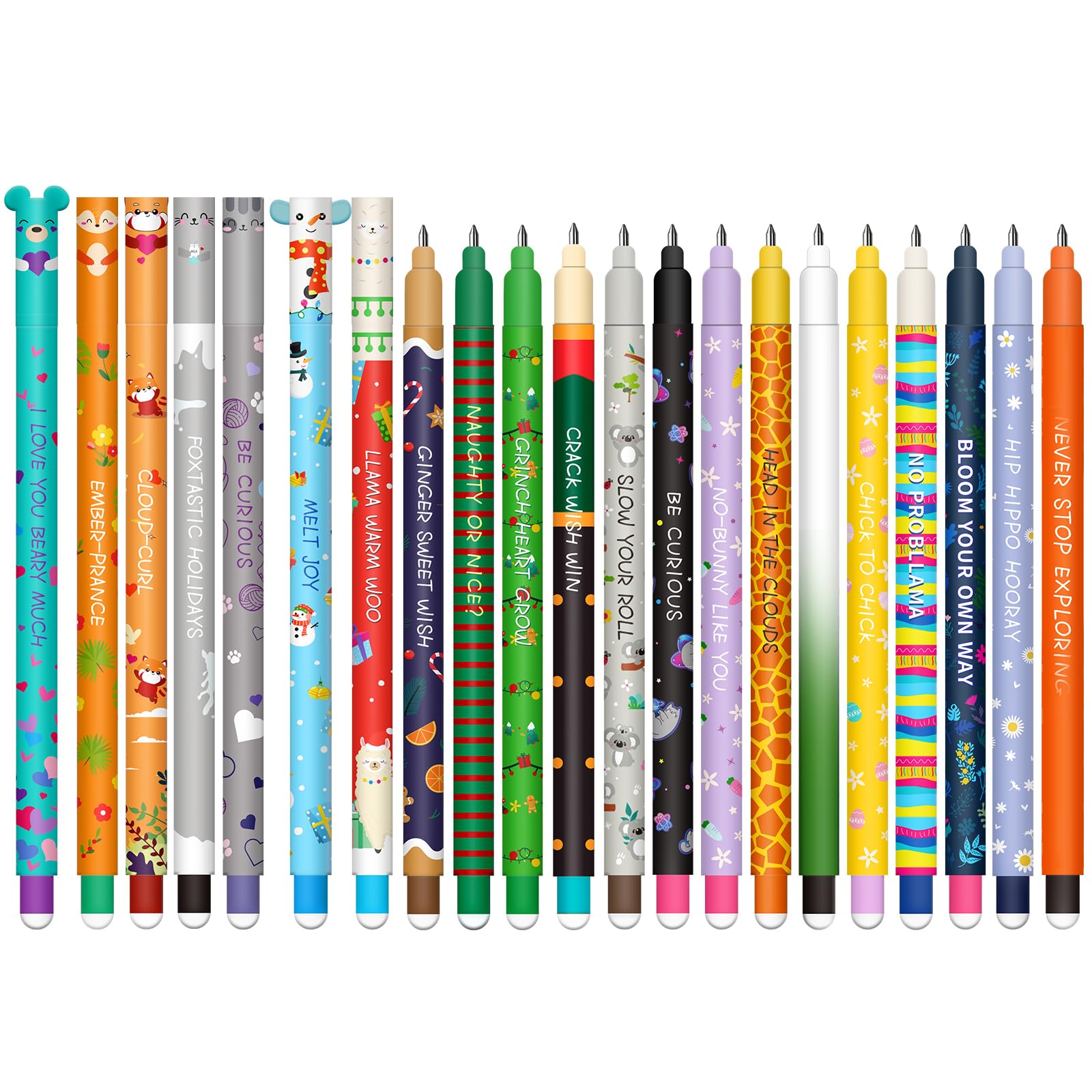 Erasable Gel Pen Set - Christmas Erasable Gel Pens Ball on End to Remove Ink, Heat Sensitive, Tip Diameter 0.7 mm (Set of 21 Erasable Pens -C)