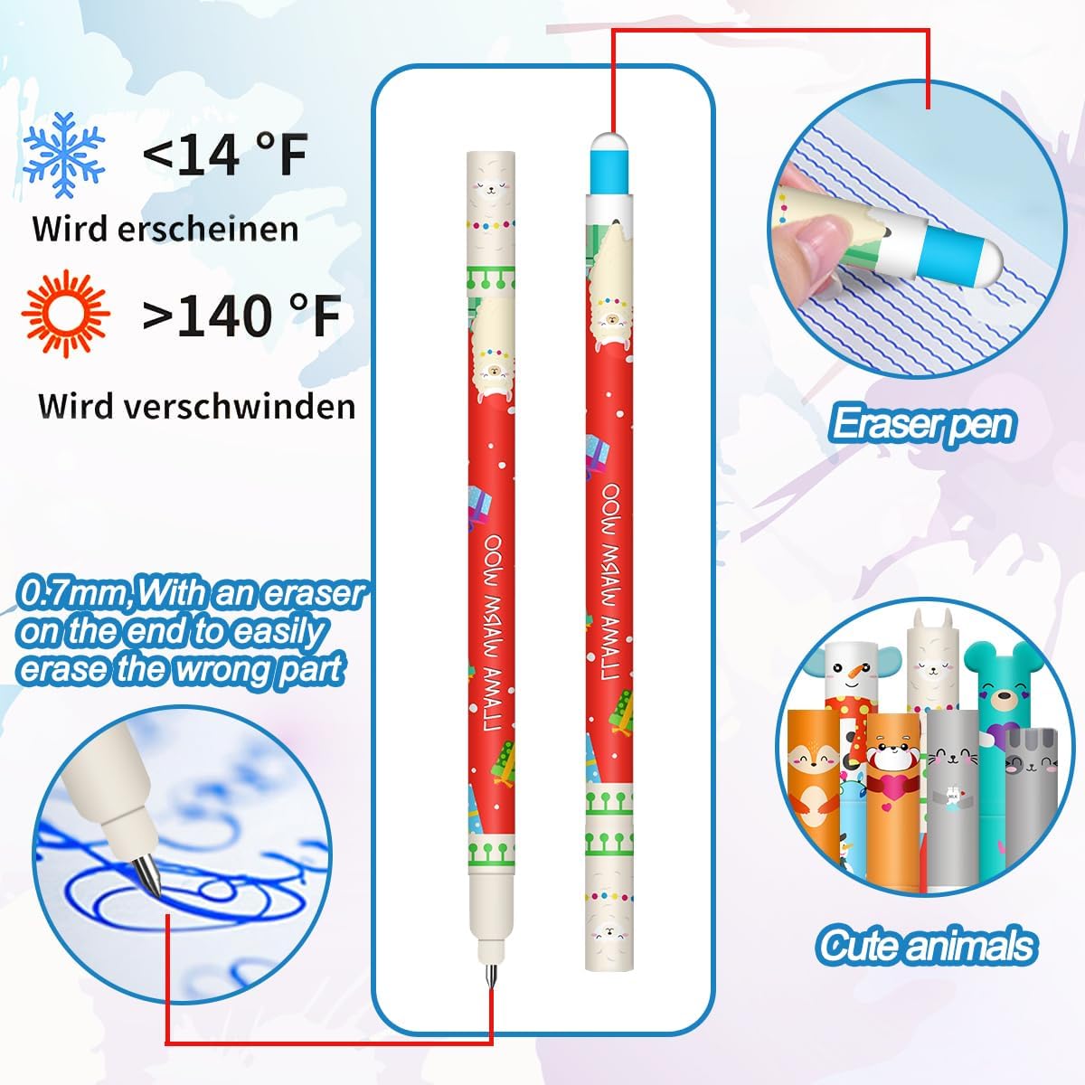 Erasable Gel Pen Set - Christmas Erasable Gel Pens Ball on End to Remove Ink, Heat Sensitive, Tip Diameter 0.7 mm (Set of 21 Erasable Pens -C)