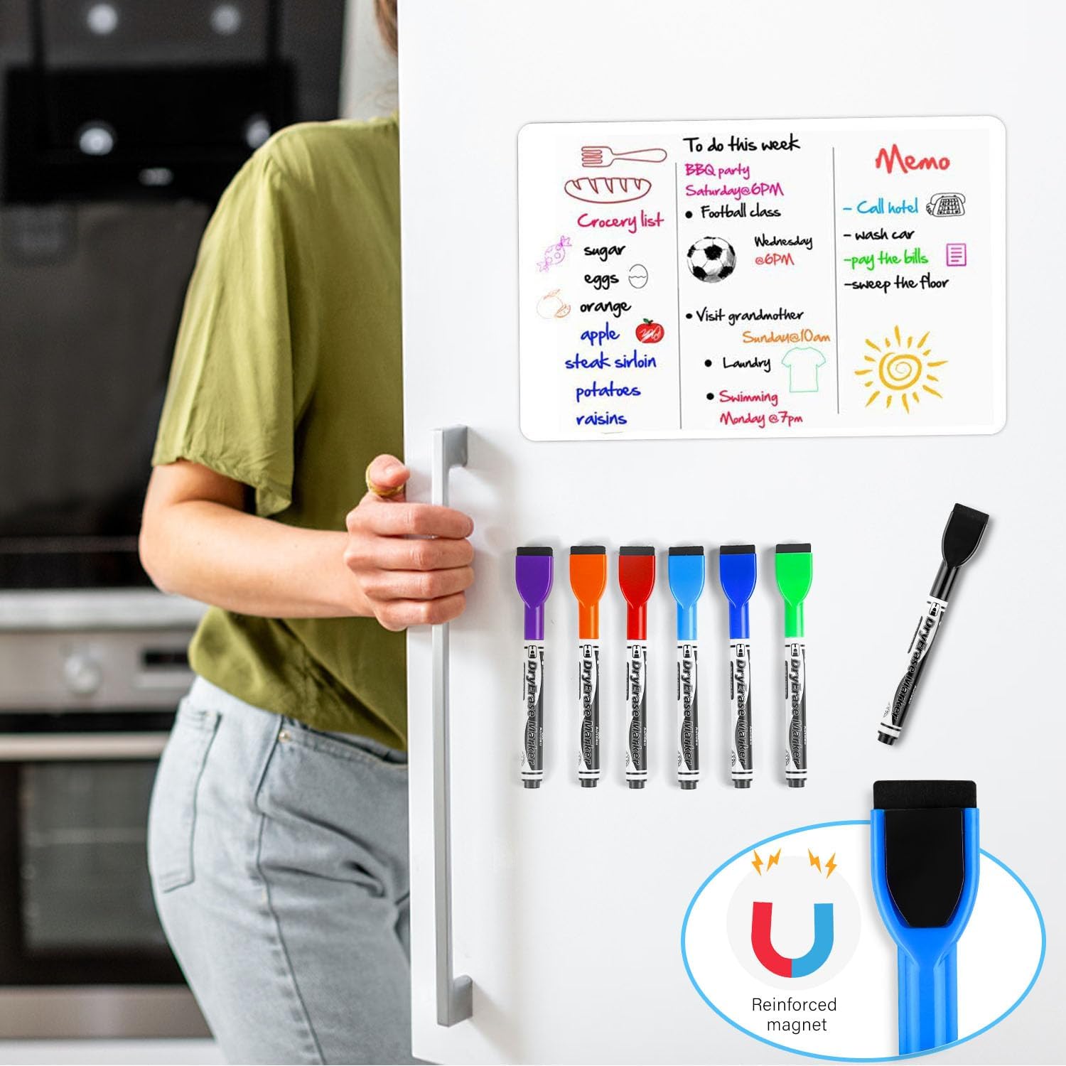 Erasable Whiteboard Markers, 12 Markers Dry Erase Magnetic Whiteboard Markers, Erasable Whiteboard Marker Fine Tip Pens for School, Office and Home 12 Colors