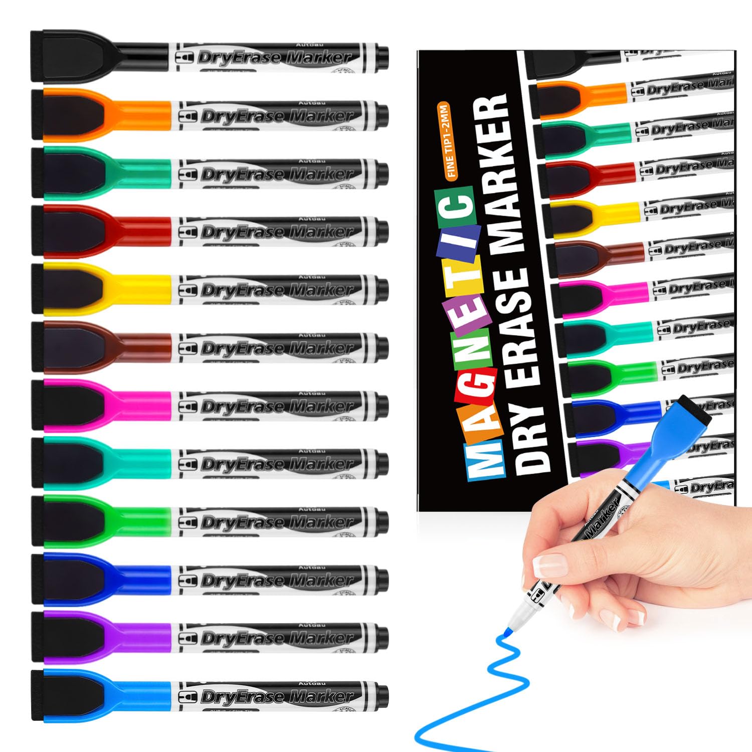 Erasable Whiteboard Markers, 12 Markers Dry Erase Magnetic Whiteboard Markers, Erasable Whiteboard Marker Fine Tip Pens for School, Office and Home 12 Colors
