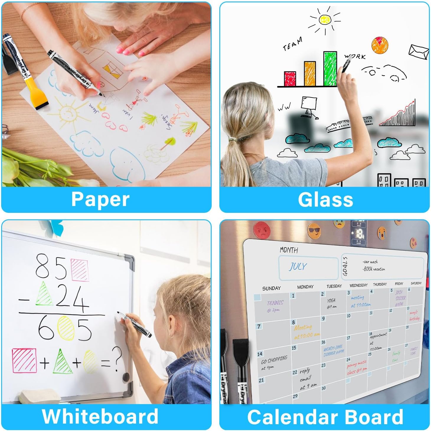 Erasable Whiteboard Markers, 12 Markers Dry Erase Magnetic Whiteboard Markers, Erasable Whiteboard Marker Fine Tip Pens for School, Office and Home 12 Colors