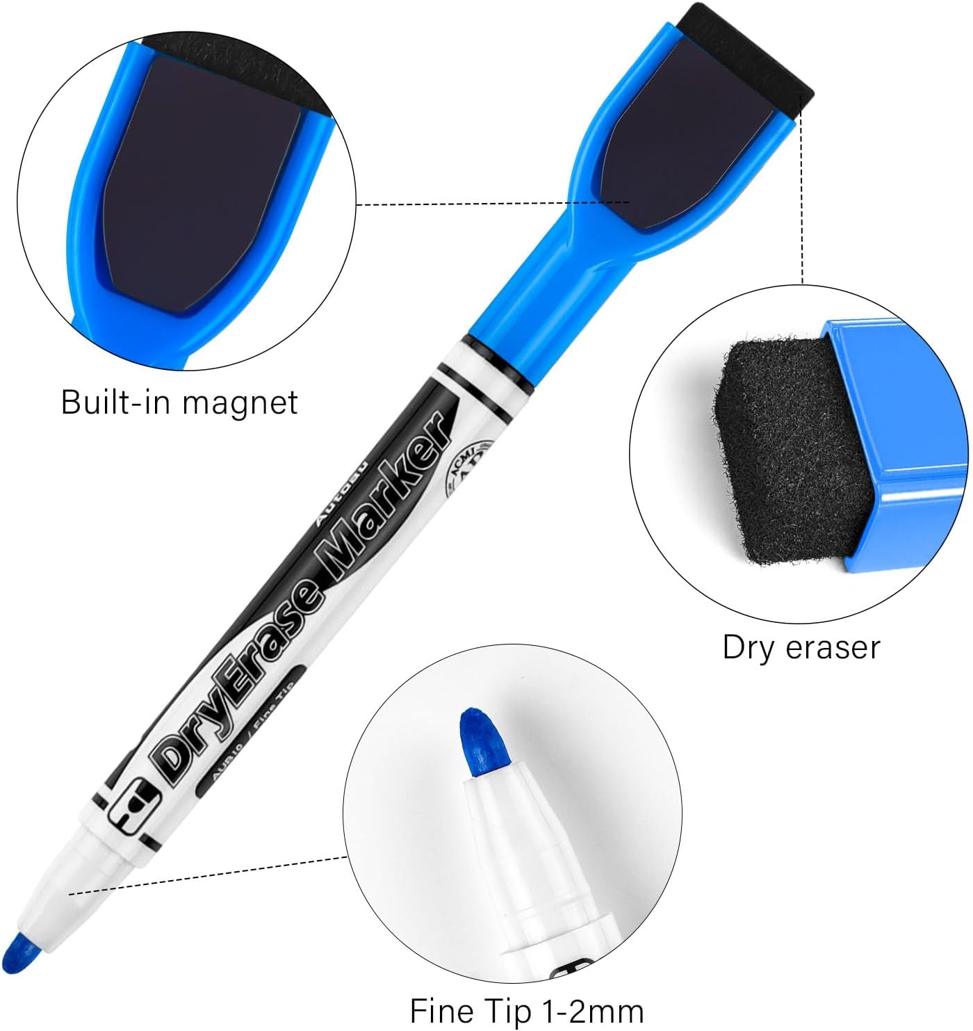 Erasable Whiteboard Markers, 12 Markers Dry Erase Magnetic Whiteboard Markers, Erasable Whiteboard Marker Fine Tip Pens for School, Office and Home 12 Colors