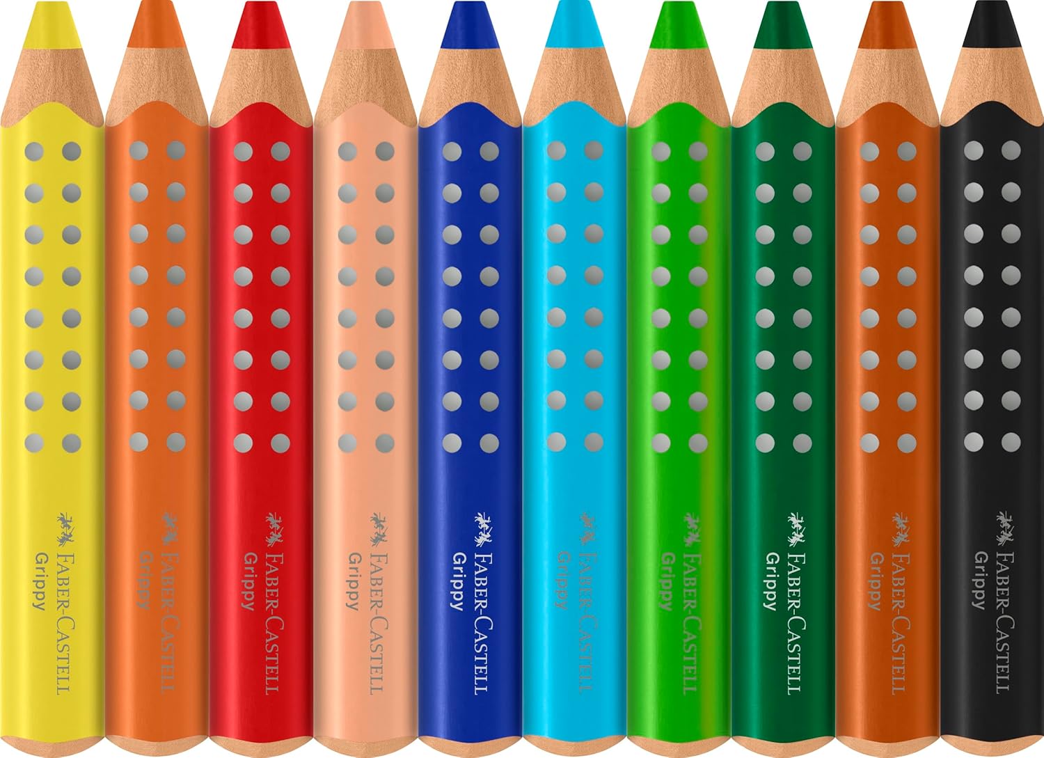 Faber-Castell 110636 Grippy Set, 10 Jumbo Colored Pencils for Children, Easily Washable, Ergonomic Triangular Shape and 10mm Thick Lead, Sharpener Included Set of 10 + pencil sharpener