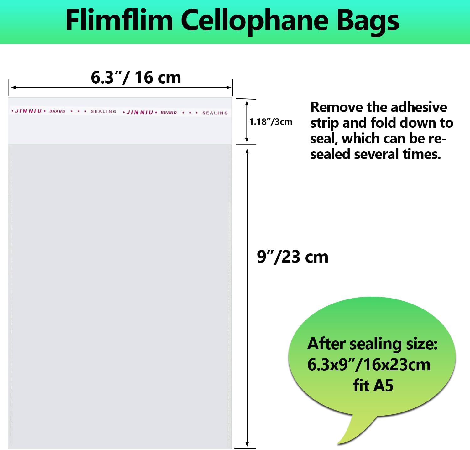 Flimflim Transparent Confetti Sachets Cellophane Bags, 16x23cm 100pcs, for A5 format 16*23cm fit A5