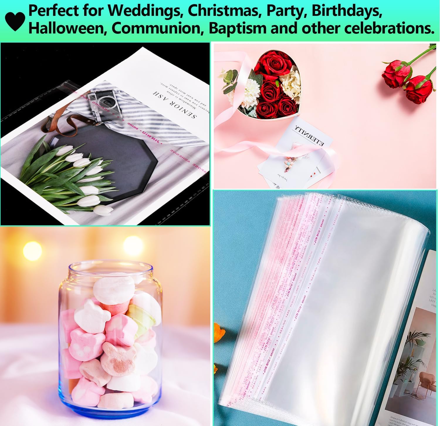 Flimflim Transparent Confetti Sachets Cellophane Bags, 16x23cm 100pcs, for A5 format 16*23cm fit A5