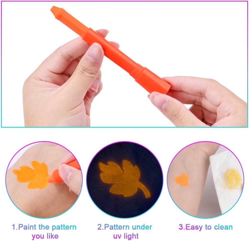 Fluorescent Makeup Pencils for Face and Body, 6 Colors Washable UV Colorful Fluorescent Neon Kit, Safe and Non-Toxic Body Paint for Multiple Birthday, Cosplay, Halloween and Christmas Parties