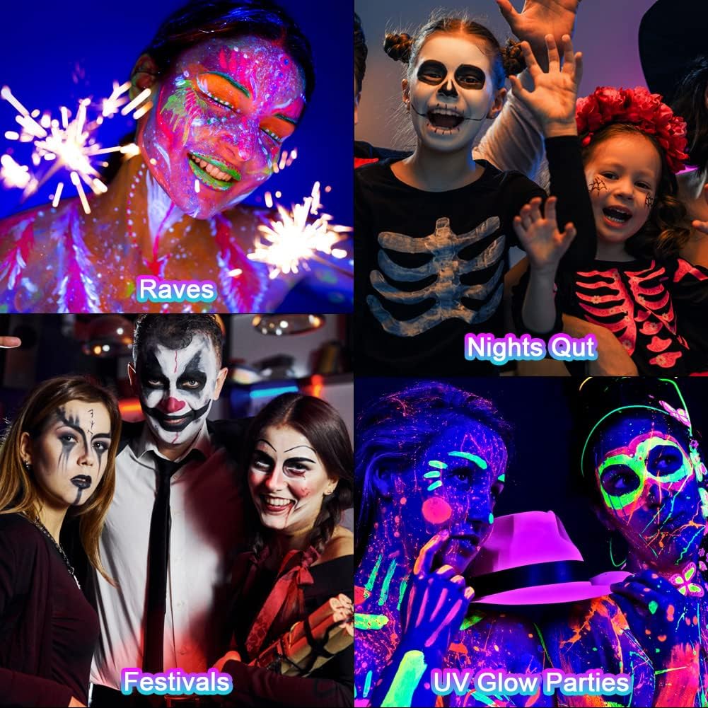Fluorescent Makeup Pencils for Face and Body, 6 Colors Washable UV Colorful Fluorescent Neon Kit, Safe and Non-Toxic Body Paint for Multiple Birthday, Cosplay, Halloween and Christmas Parties