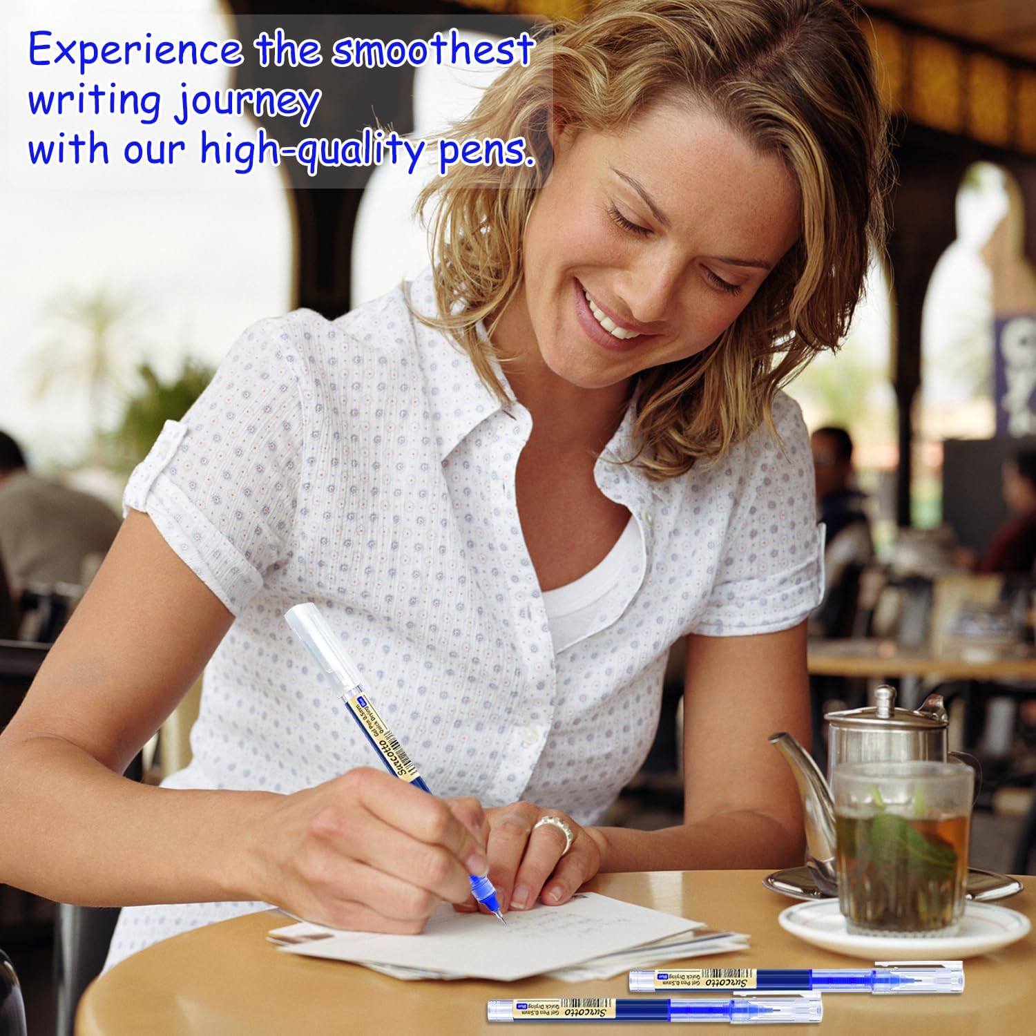 Gel Pens, 12 Pack 0.5mm Blue Gel Ink Pens, Ultra Fast Drying, Waterproof for Writing, Drawing and Outlining