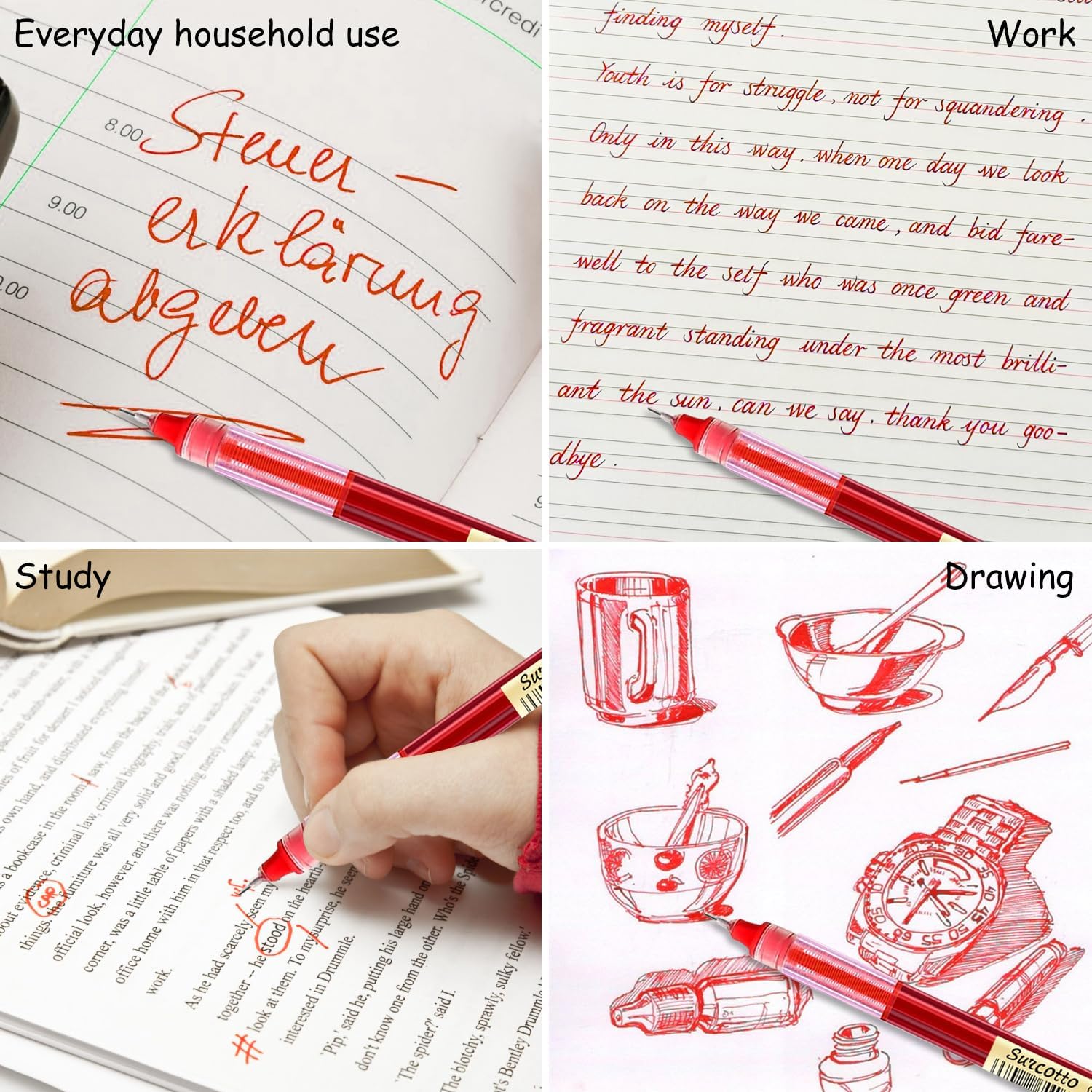 Gel Pens, 12pcs 0.5mm Red Gel Ink Pens, Ultra Fast Drying, Waterproof Gel Pens for Writing, Drawing and Outlining, Red Pens for Students, Office Workers, etc.